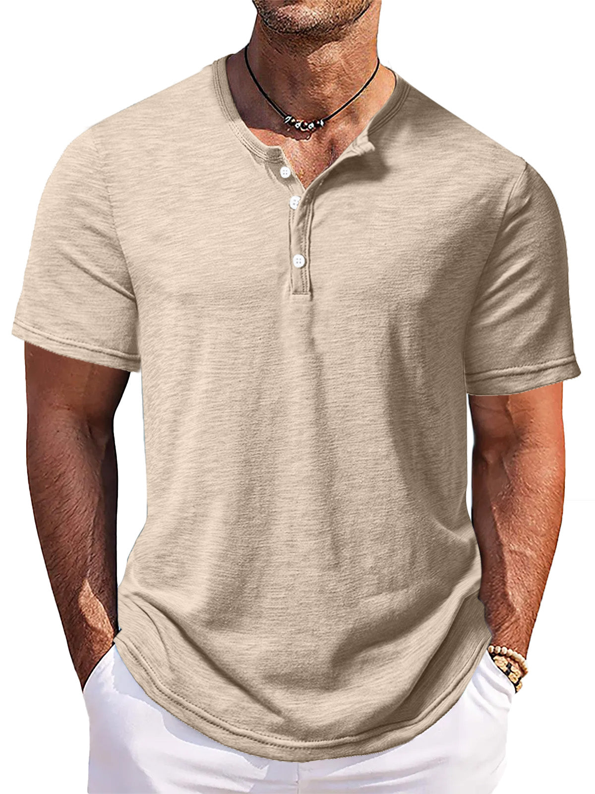Men's Solid Color Comfort Button-down Short Sleeve Henley