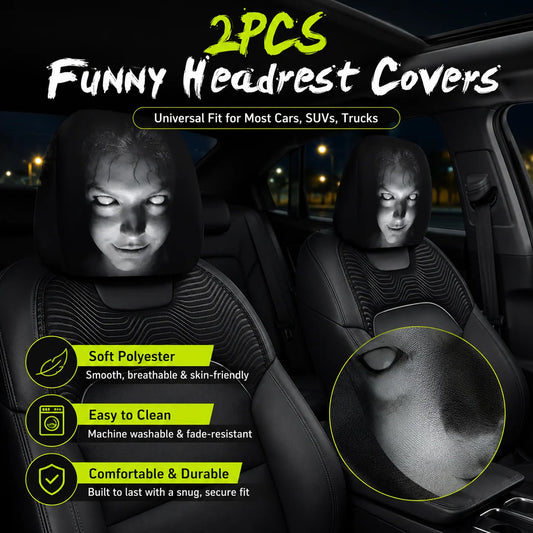 😆 Funny Cartoon Car Headrest Covers – 2PCS Universal Fit 🚗