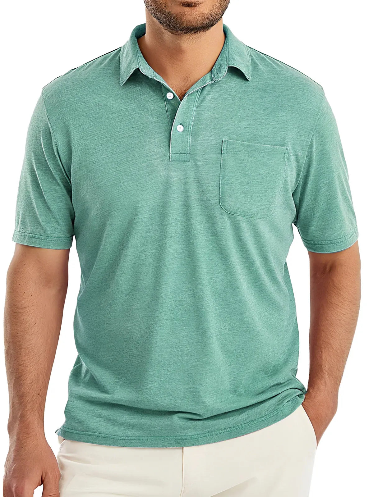 Men's Simple Solid Color Comfortable And Breathable Lapel Button Short-sleeved Polo Shirt