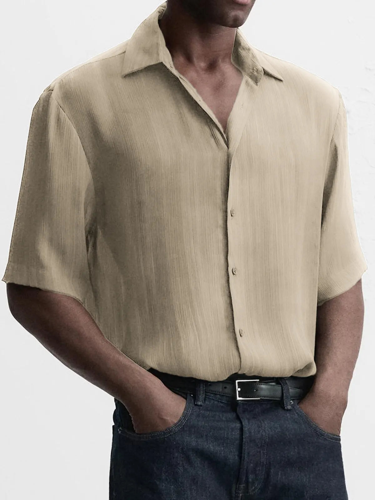 Men's Breathable Textured Casual Short Sleeve Basic Shirt