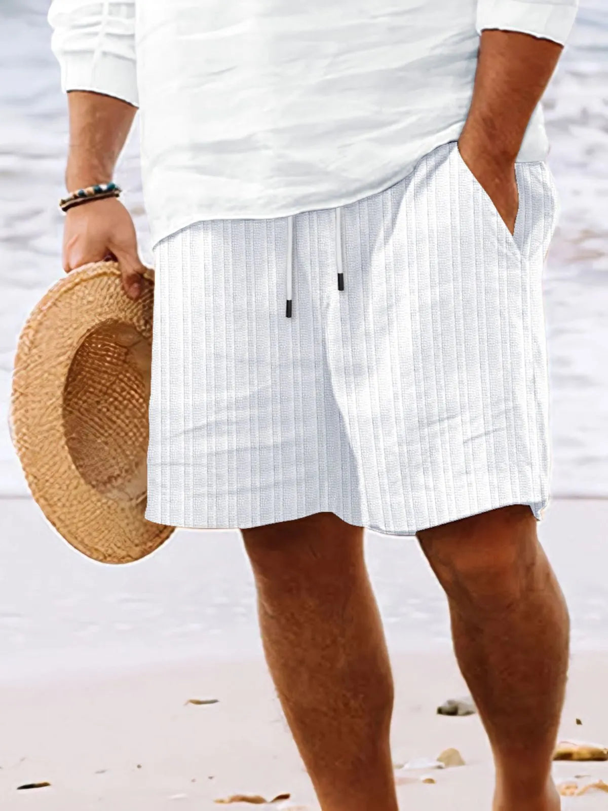 Men's Beach Vertical Stripe Casual Lace-Up Shorts