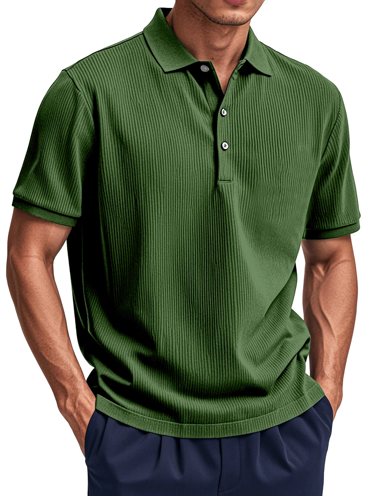 Men's Daily Simple Vertical Pit Short-sleeved Button Polo Shirt