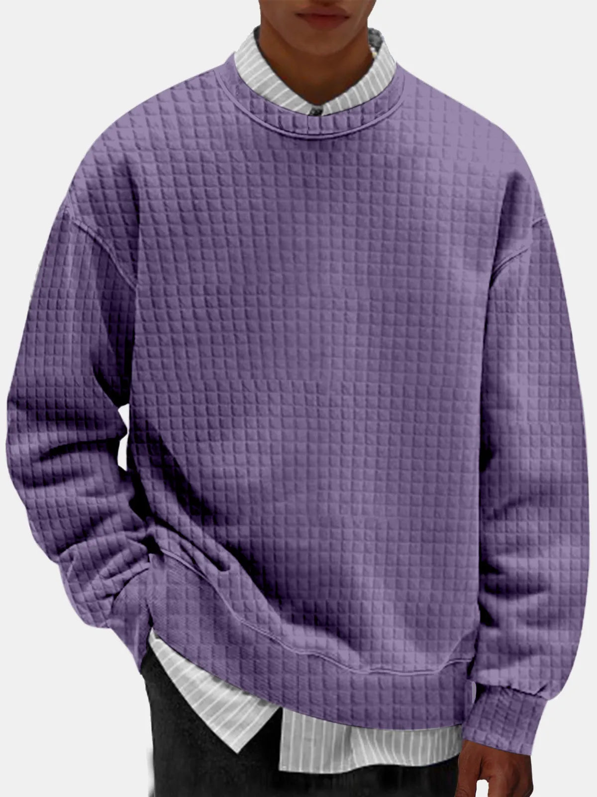 Men's Casual Solid Color Comfortable Small Square Round Neck Sweatshirt