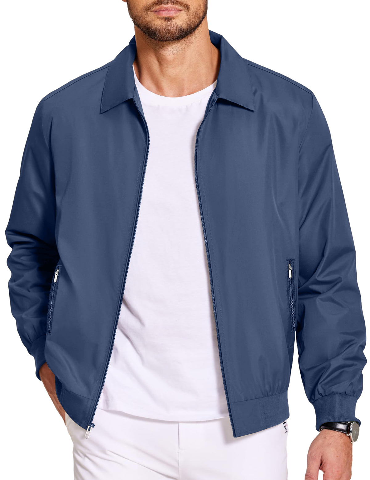 Men's Lightweight Jackets Casual Bomber Windbreaker Zip Up Collared Jacket Golf Windproof Coat