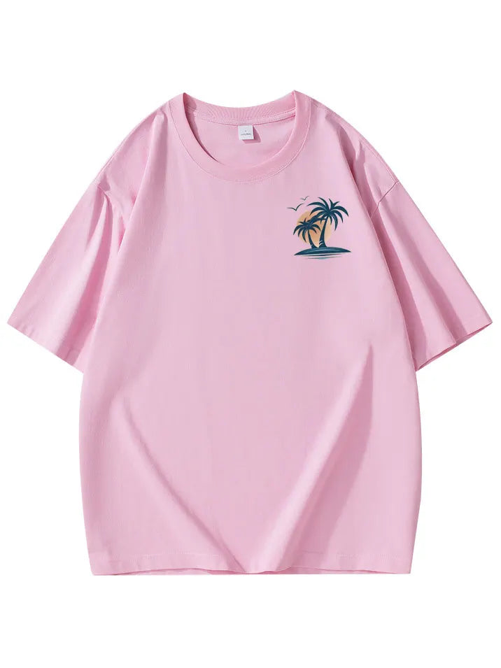 Men's Cotton Basic Casual Palm Tree Print Comfortable Short-sleeved T-shirt