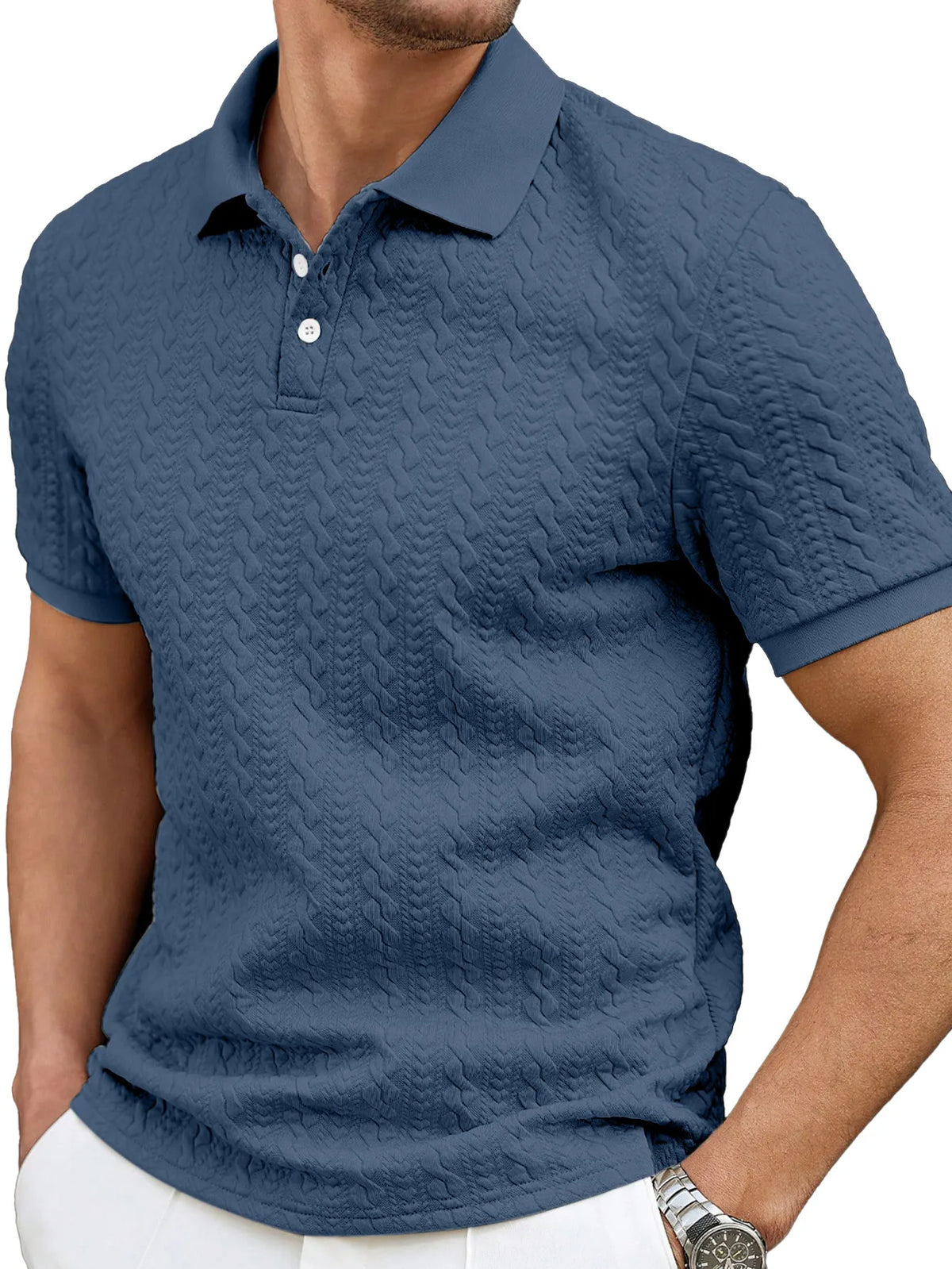 Men's Casual Solid Color Texture Loose Short-sleeved Lapel Polo Shirt