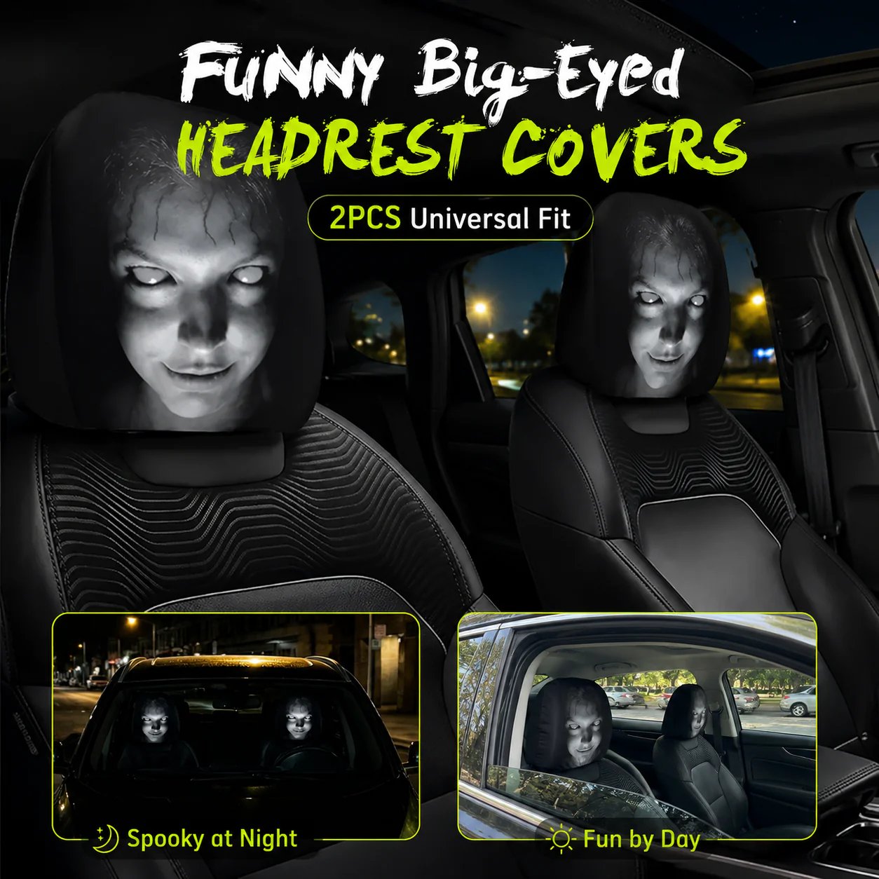 😆 Funny Cartoon Car Headrest Covers – 2PCS Universal Fit 🚗