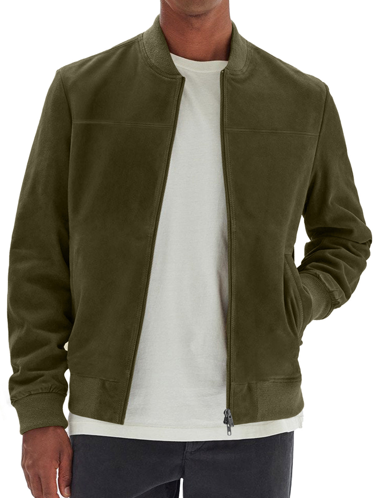 Men's Casual Suede Zip Solid Pocket Jacket Jacket