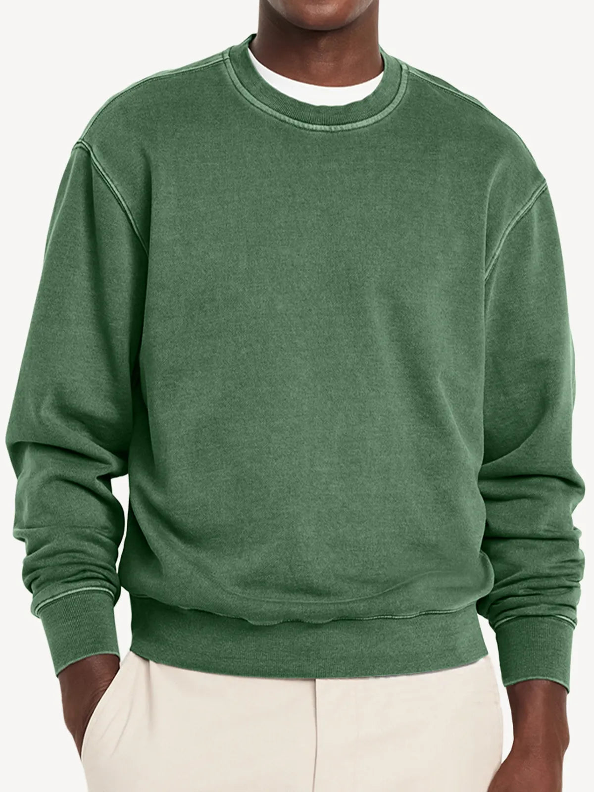 Men's Casual Round Neck Solid Color Comfortable Long-Sleeved Sweatshirt