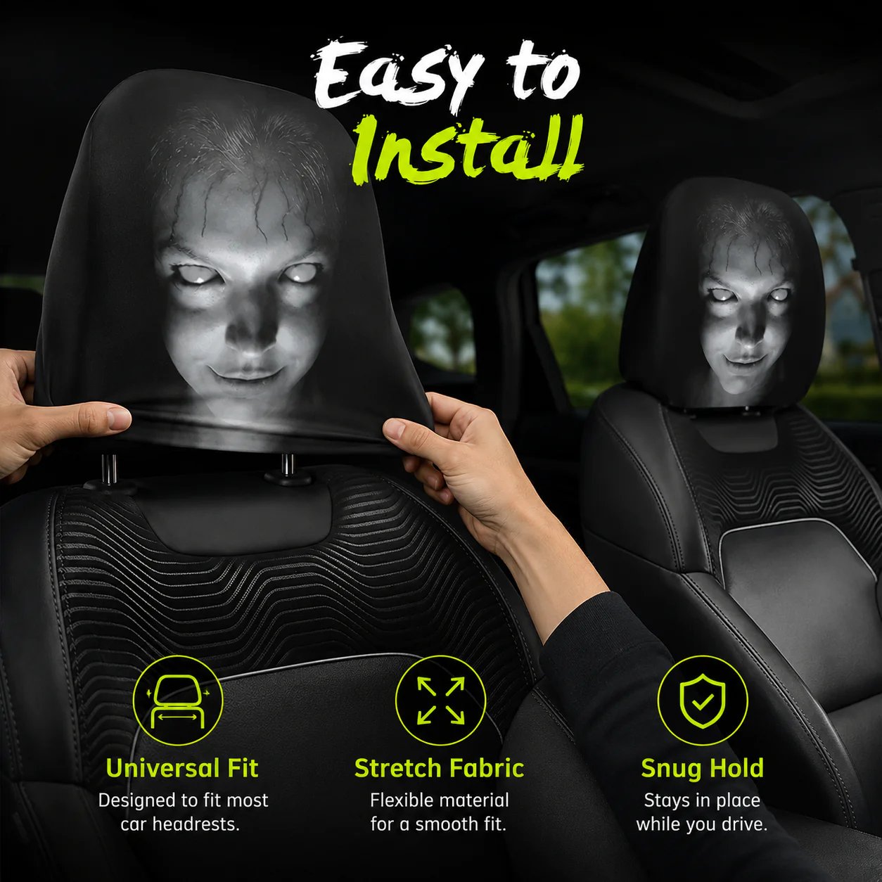 😆 Funny Cartoon Car Headrest Covers – 2PCS Universal Fit 🚗