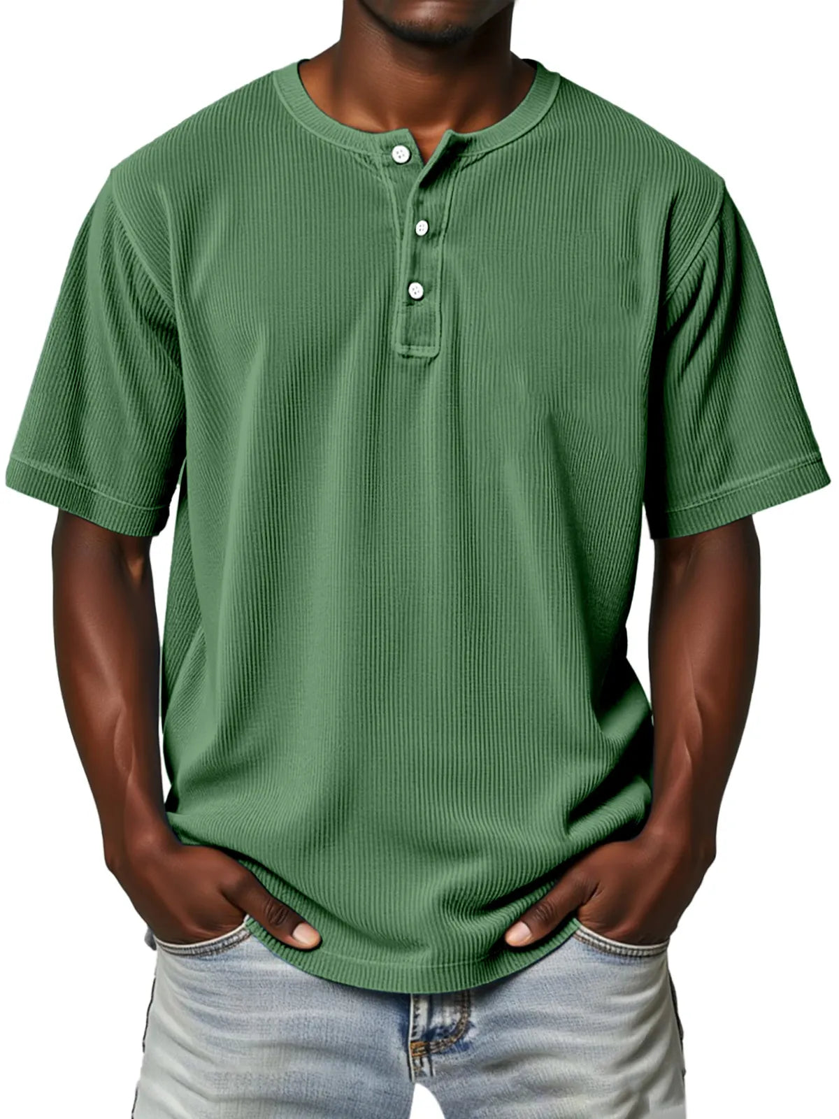 Men's Everyday Retro Vertical Stripe Solid Color Comfortable Short Sleeve Henley Shirt