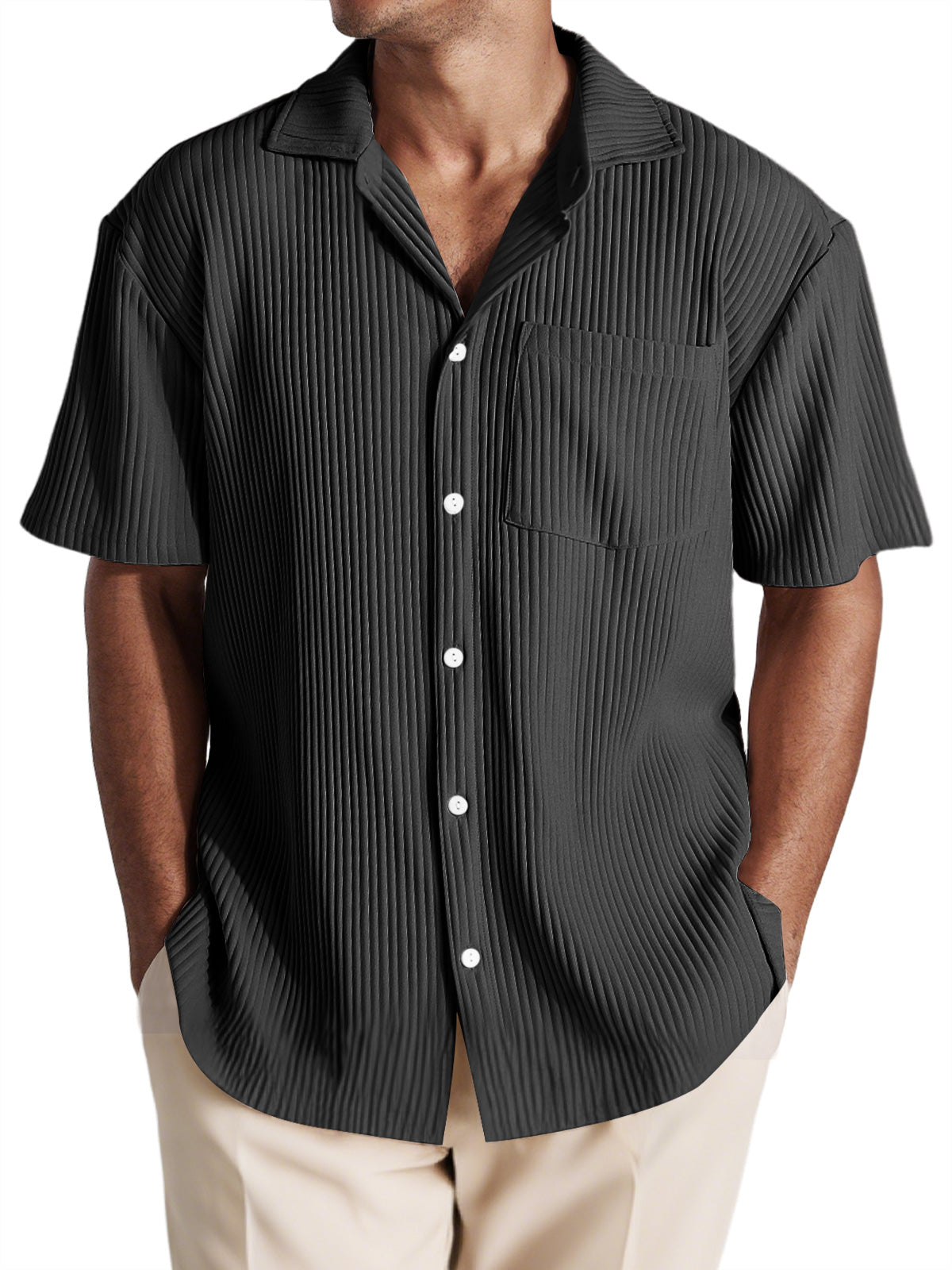 Men's Casual Pit Lapel Button-Down Comfortable Short-Sleeved Shirt