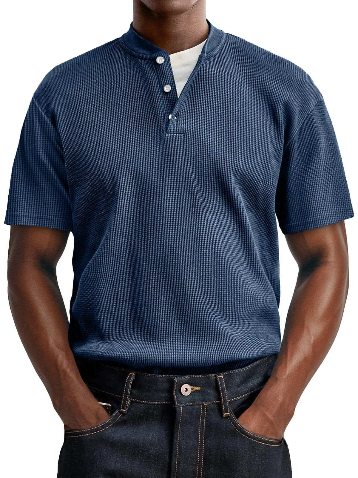 Men's Waffle Casual Button Up Comfort Short Sleeve Henley