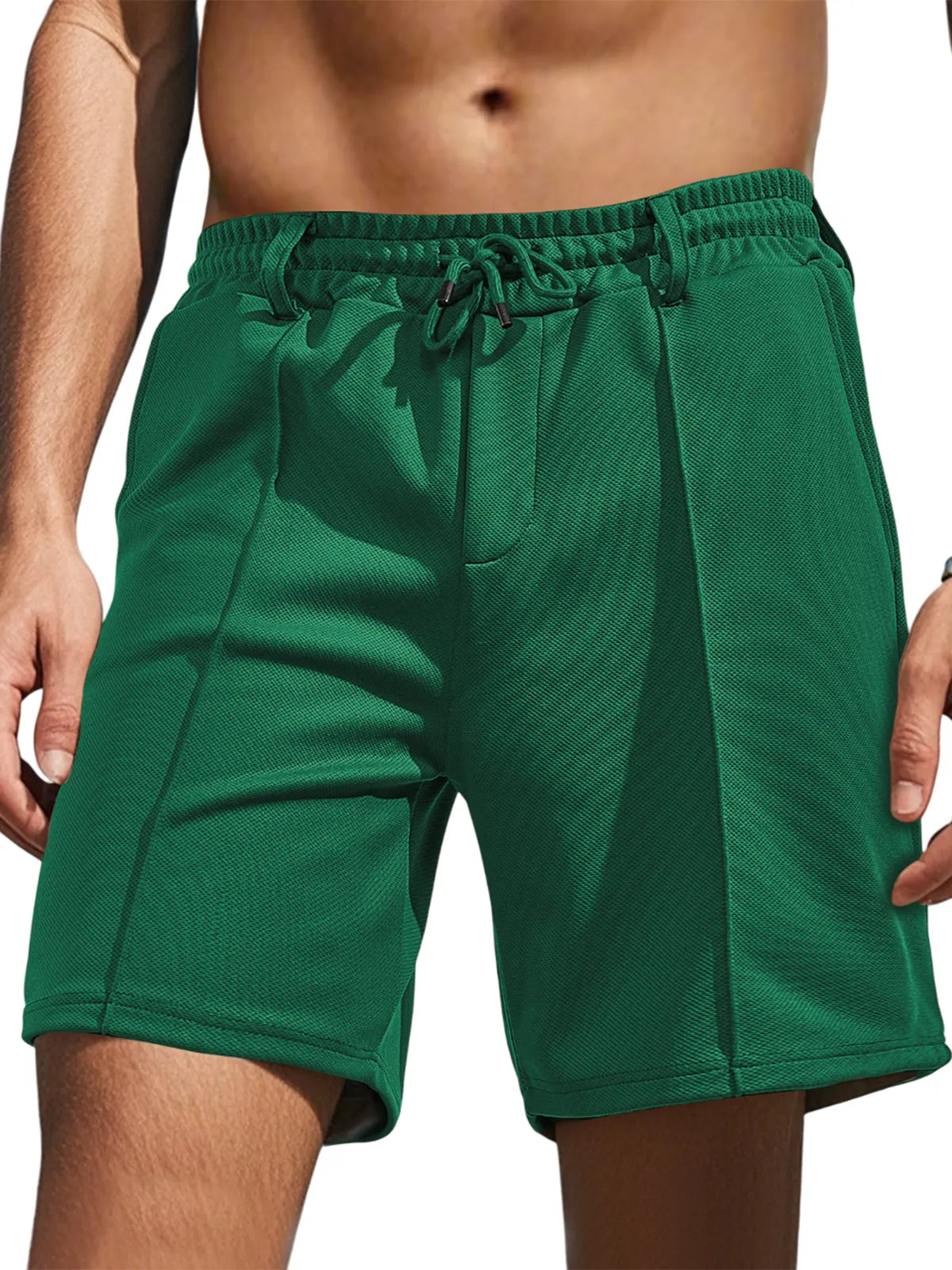 Men's Textured Daily Casual Shorts Drawstring Elastic Waist Shorts