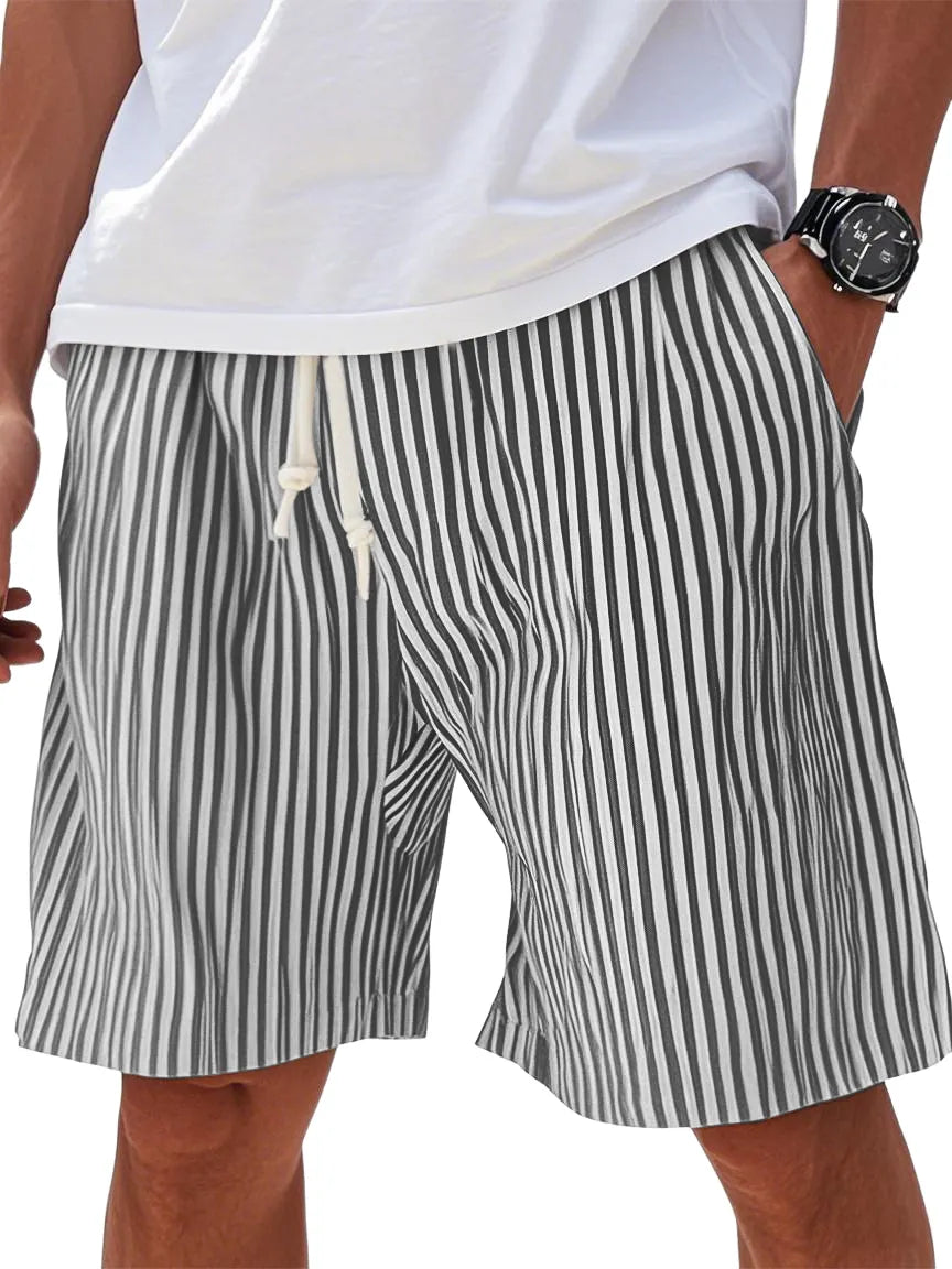Mens Summer Stripe Pocket Beach Casual Shorts