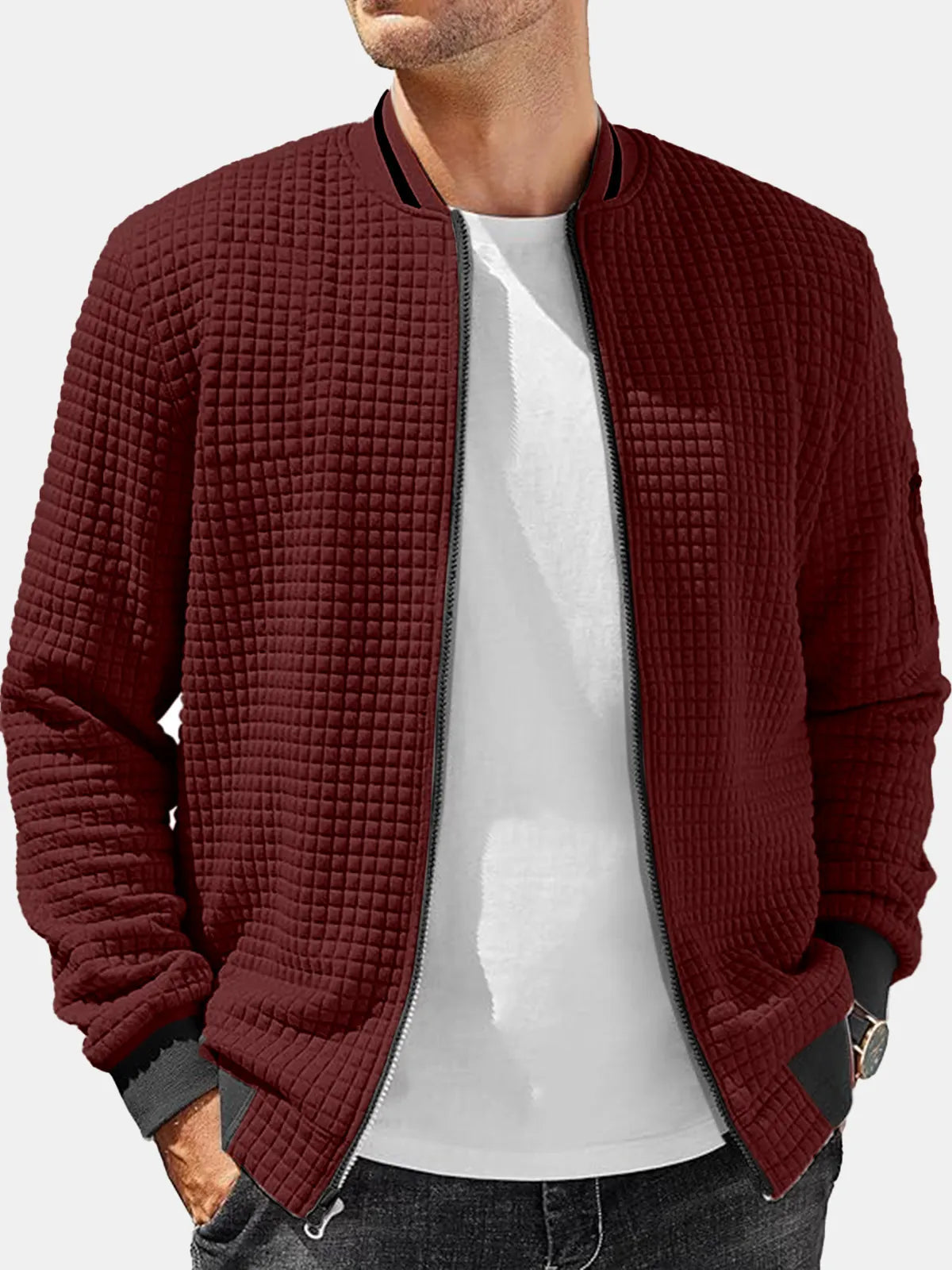 Men's Casual Solid Color Comfortable Square Zipper Baseball Shirt Jacket