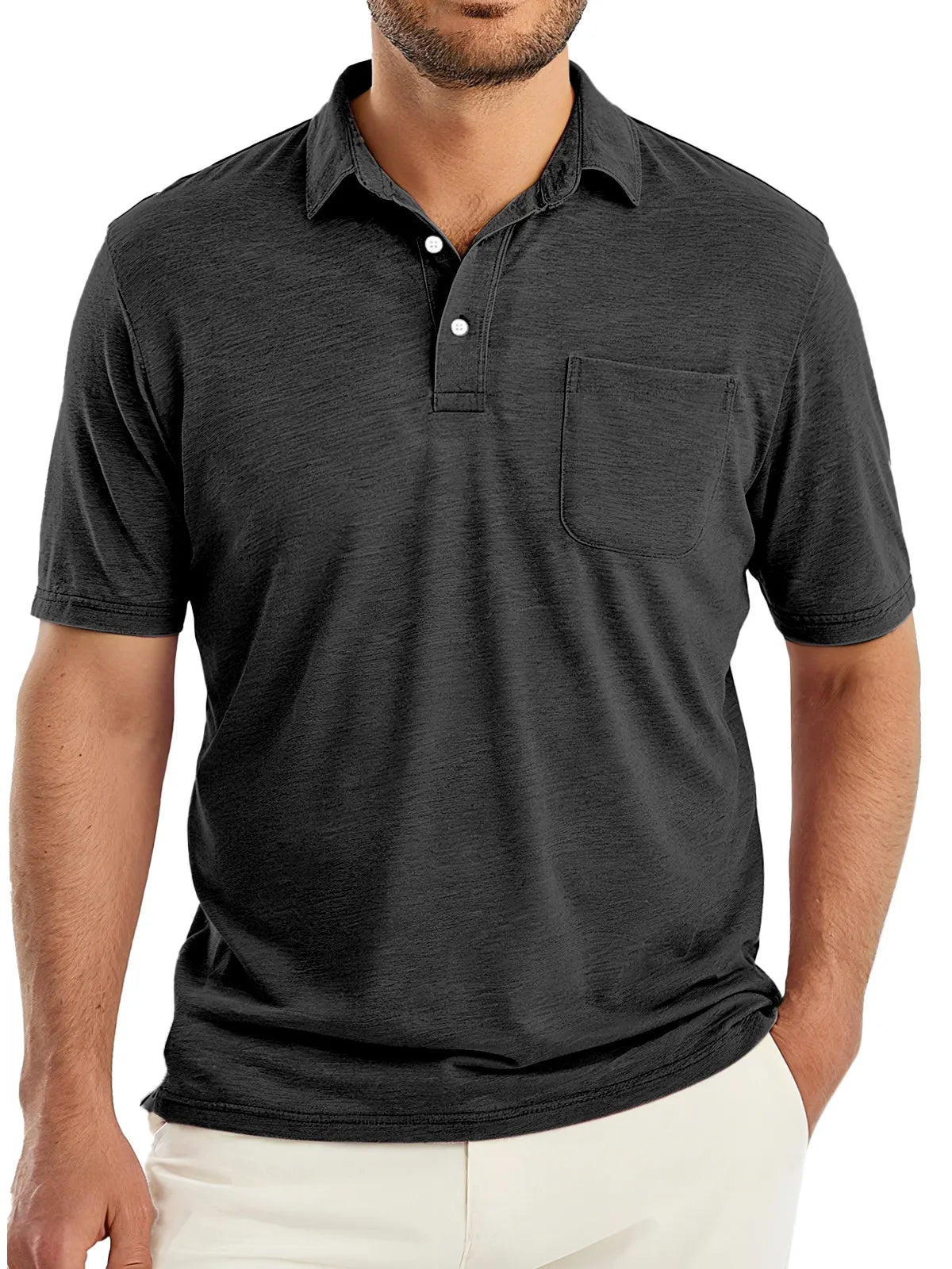 Men's Simple Solid Color Comfortable And Breathable Lapel Button Short-sleeved Polo Shirt