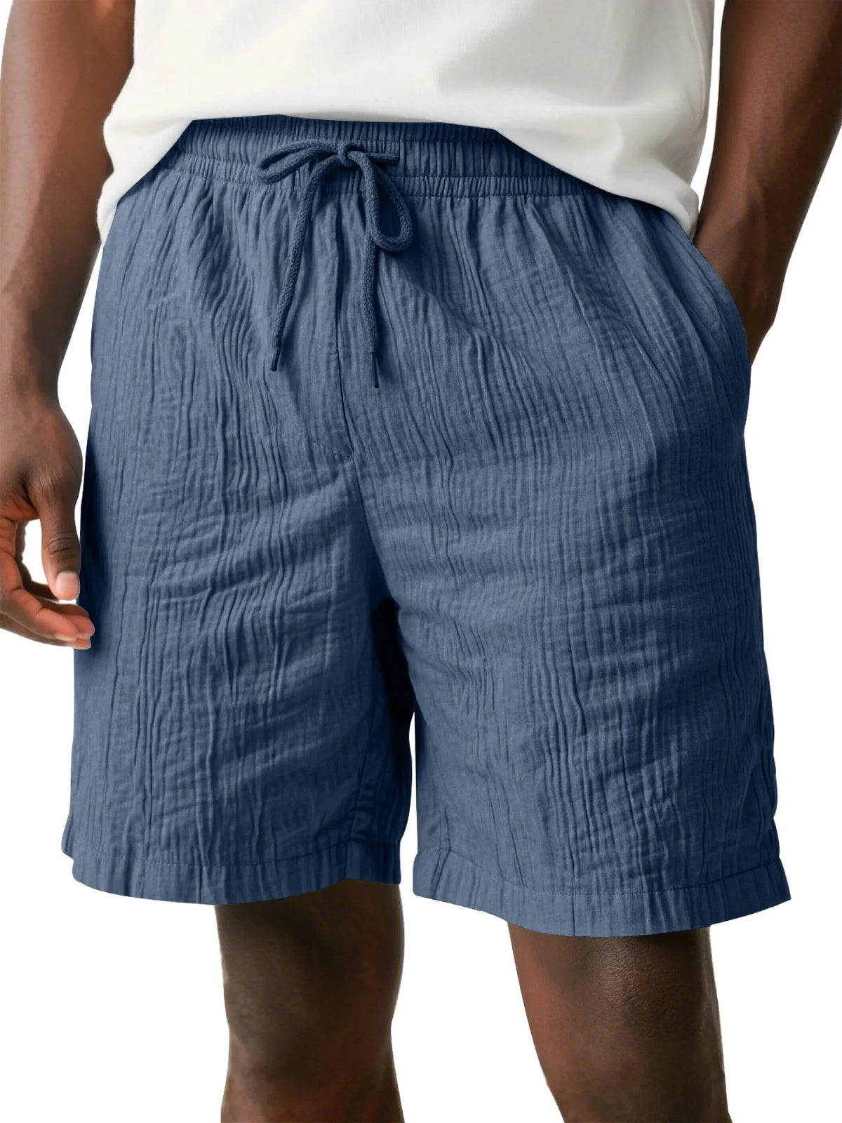 Men's Daily Pleated Texture Drawstring Elastic Waist Casual Shorts