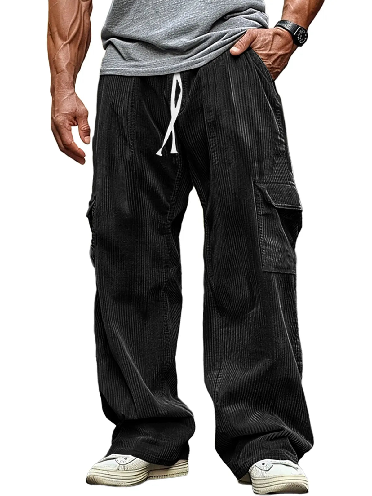 Men's Casual Corduroy Elastic Band Solid Color Trousers