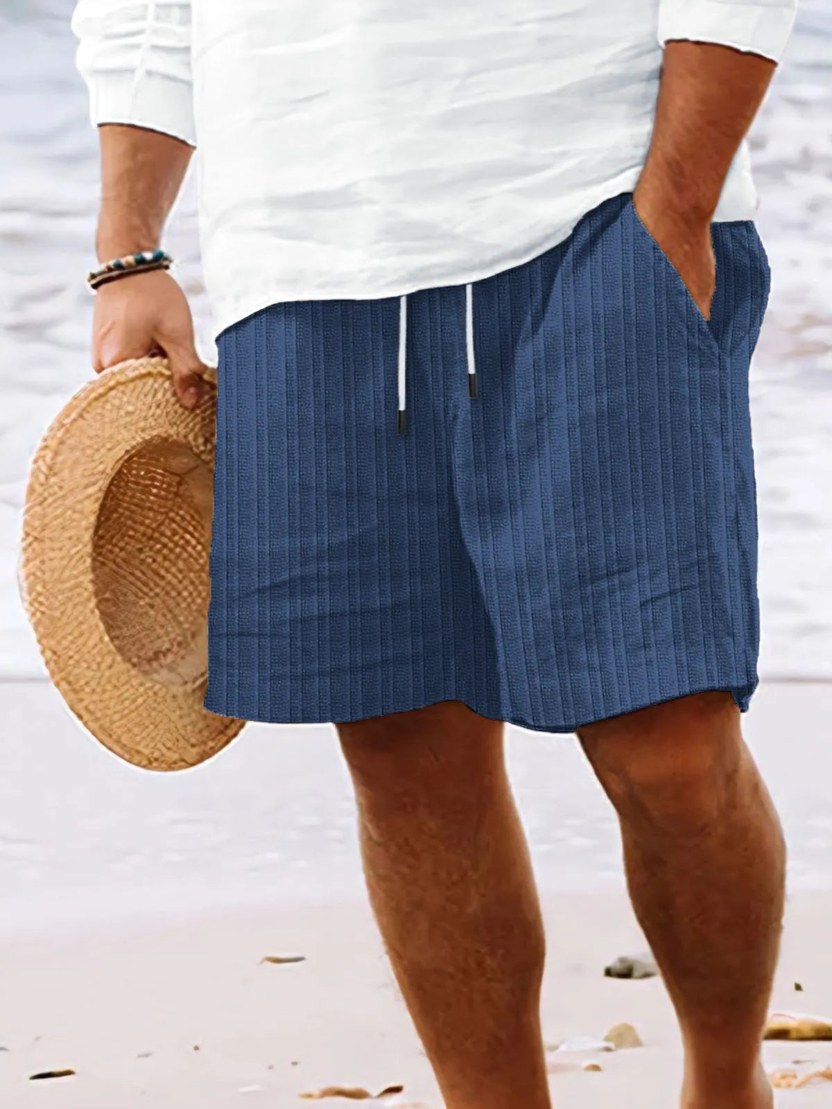 Men's Beach Vertical Stripe Casual Lace-Up Shorts