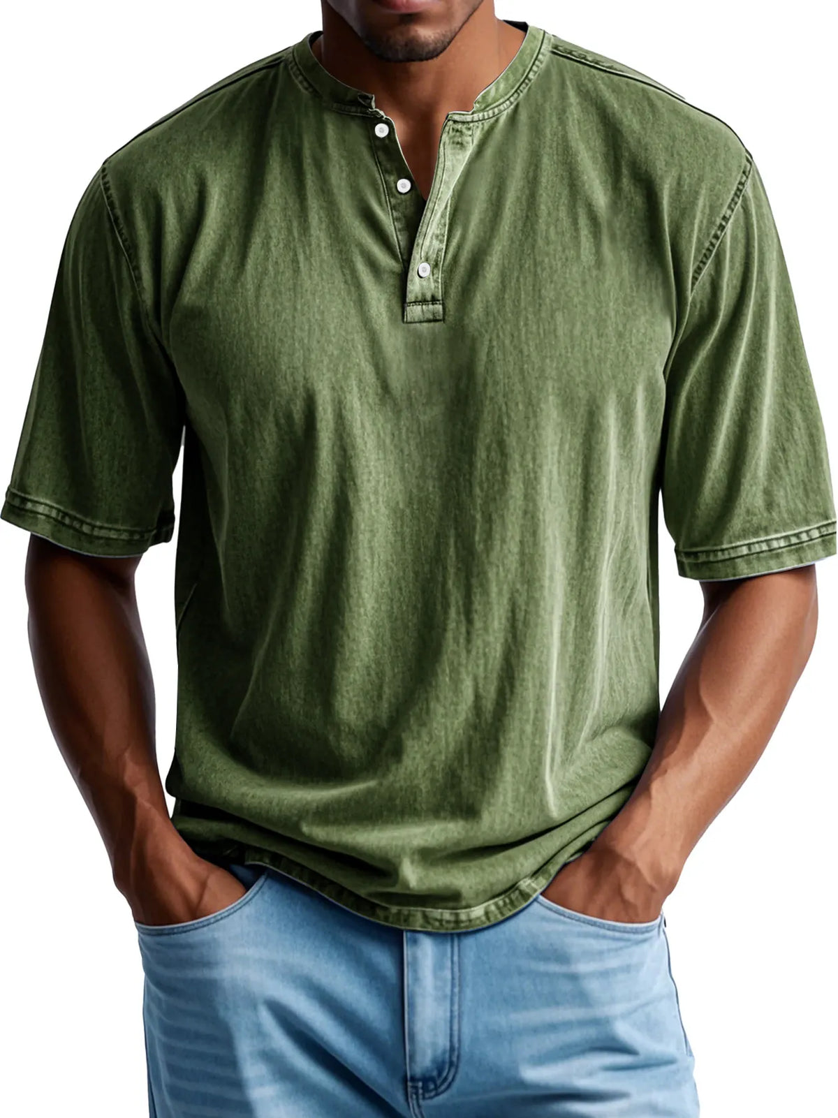 Men's Retro Casual Button Up Comfortable Solid Color Short Sleeve Henley Shirt