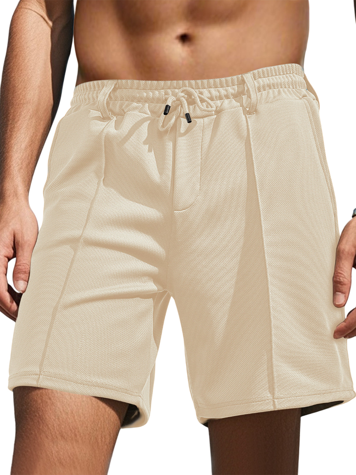 Men's Textured Daily Casual Shorts Drawstring Elastic Waist Shorts