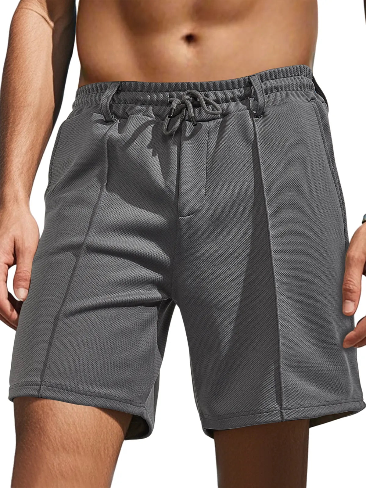 Men's Textured Daily Casual Shorts Drawstring Elastic Waist Shorts