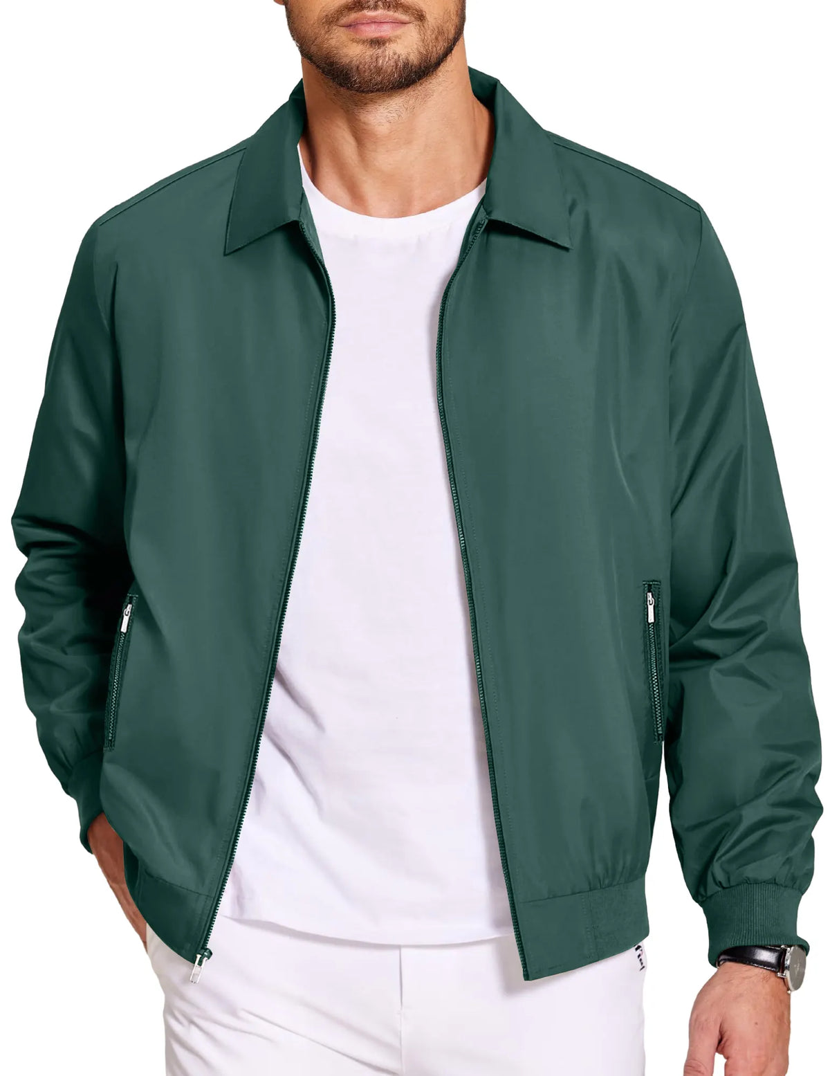 Men's Lightweight Jackets Casual Bomber Windbreaker Zip Up Collared Jacket Golf Windproof Coat