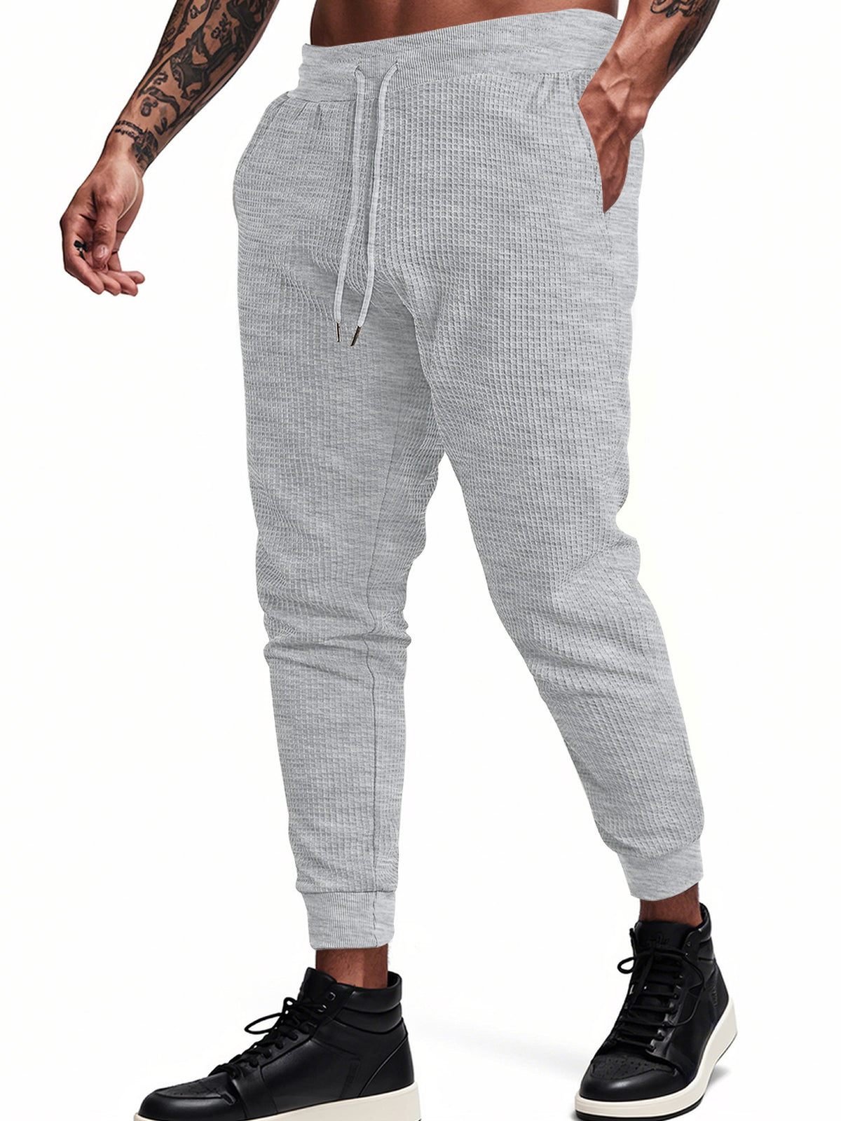 Men's Casual Breathable Solid Color Waffle Trousers
