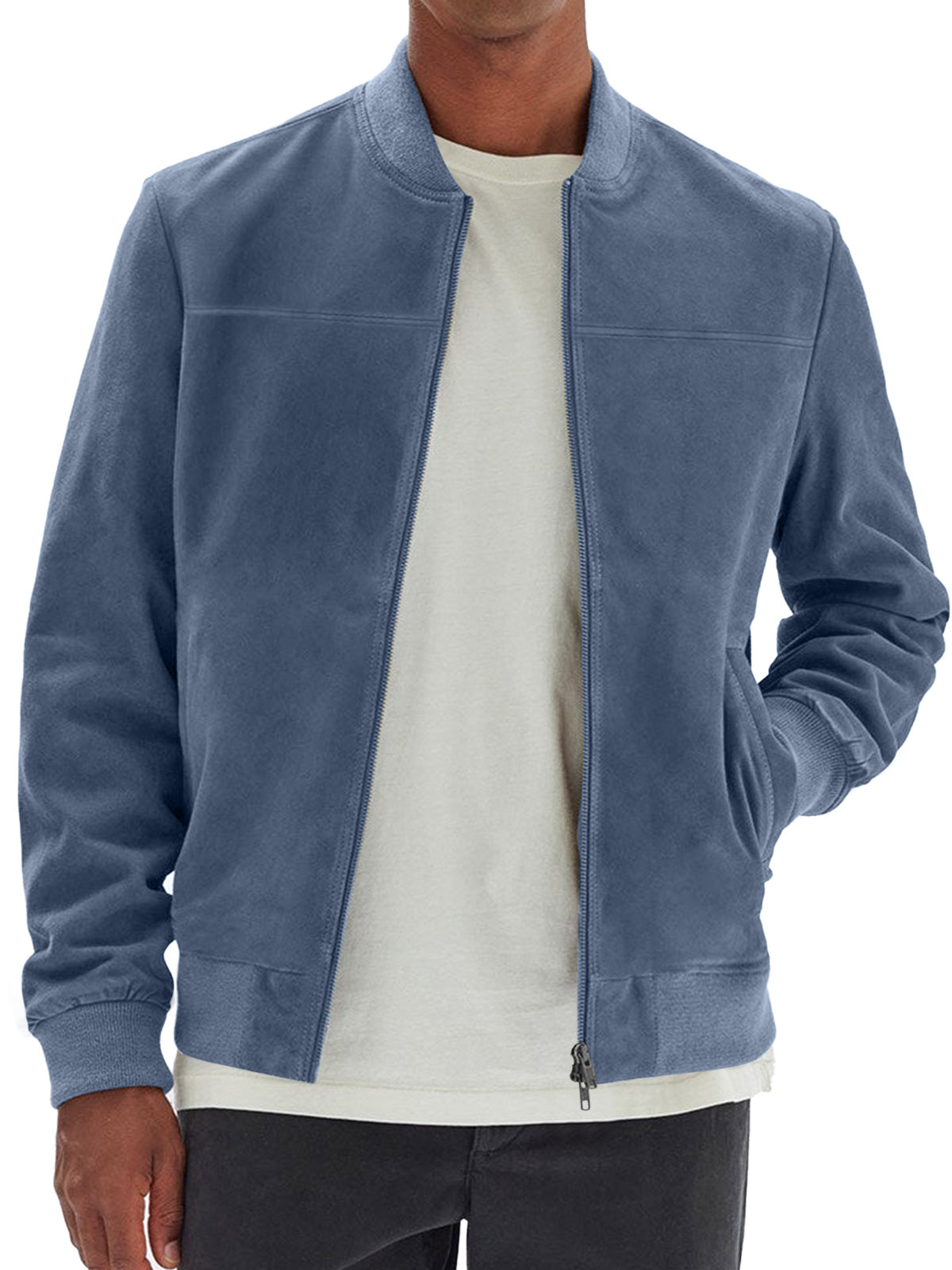 Men's Casual Suede Zip Solid Pocket Jacket Jacket