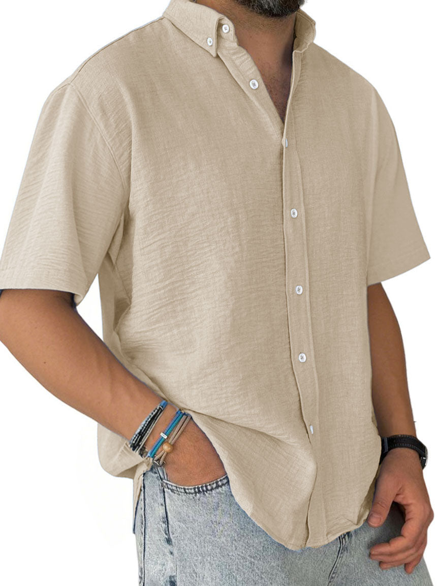 Men's Fashion Casual Pleated Fabric Short Sleeve Shirt