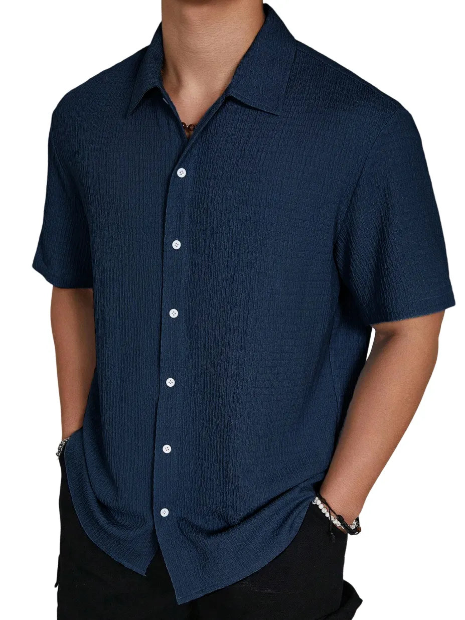 Men's Casual Hawaiian Pleated Short Sleeve Shirt
