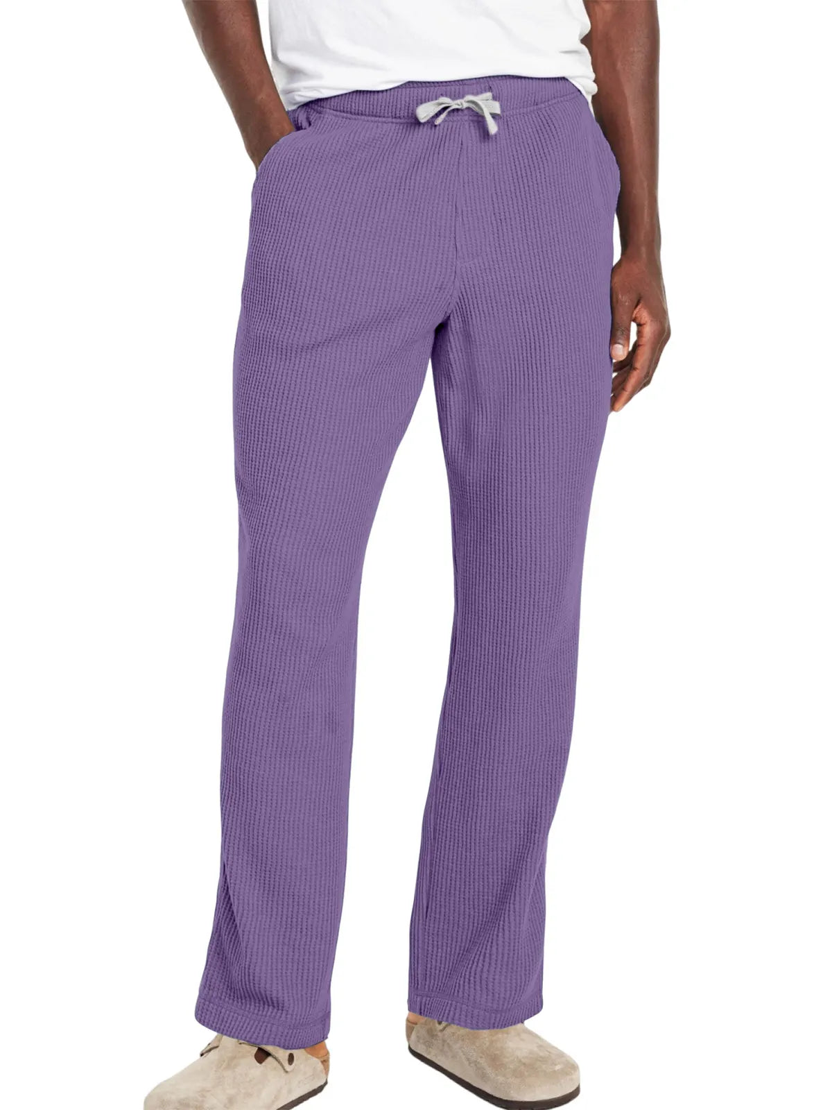 Men's Everyday Solid Color Loose Waffle Comfort Trousers