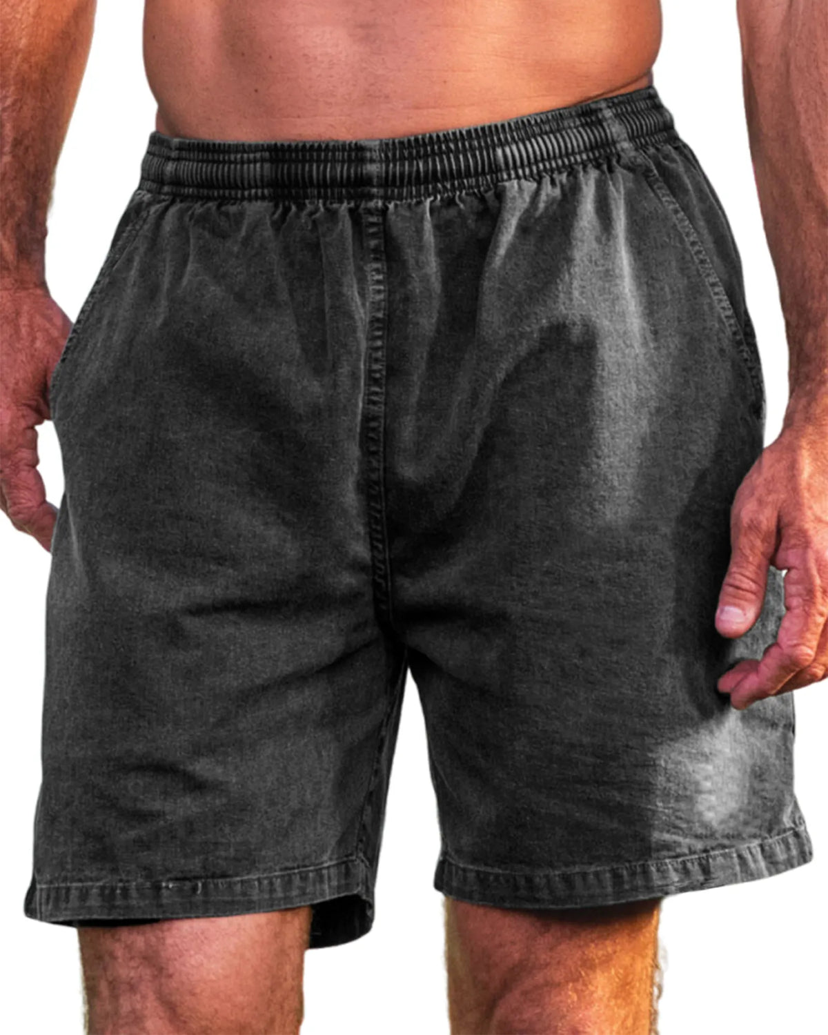 Men's Stylish Cotton Dyed Everyday Casual Elastic Waist Shorts With Side Pockets