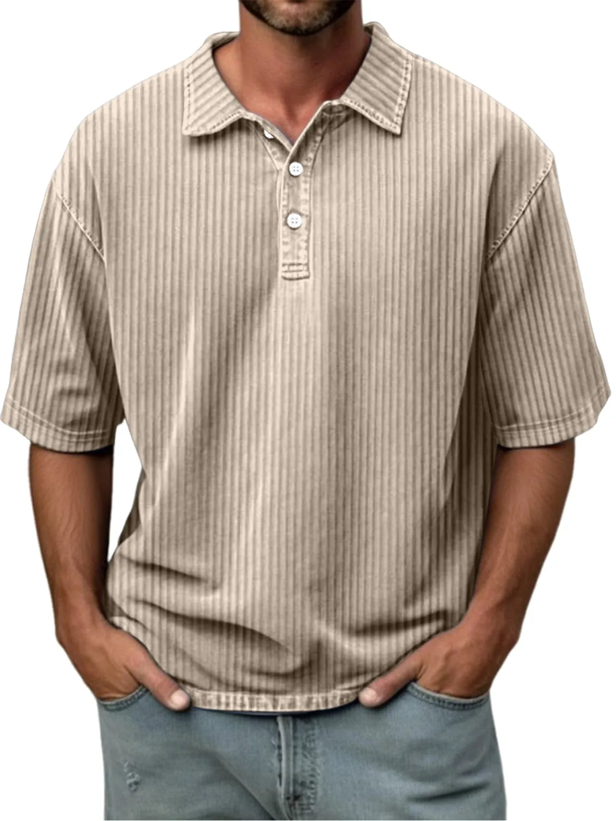 Men's Casual Solid Color Pit Lapel Short Sleeve Polo Shirt