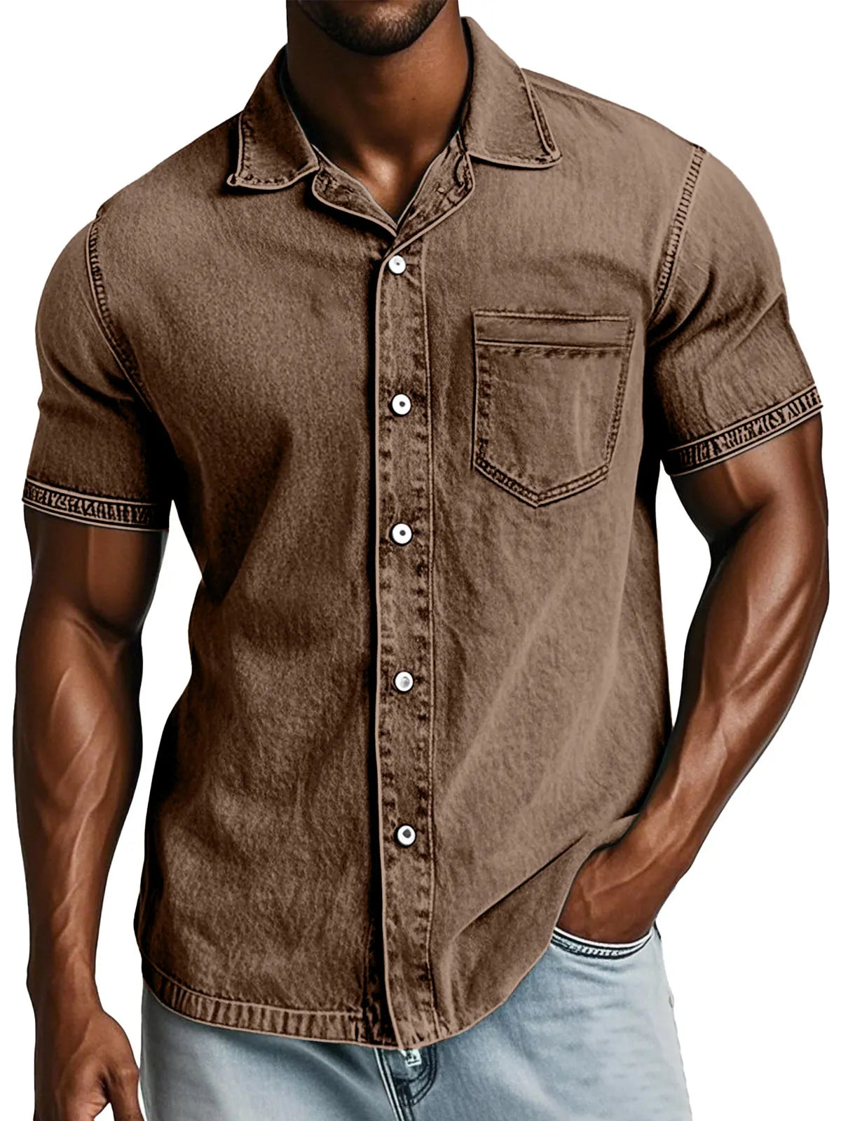 Men's Retro Solid Color Loose And Comfortable Lapel Short-sleeved Shirt