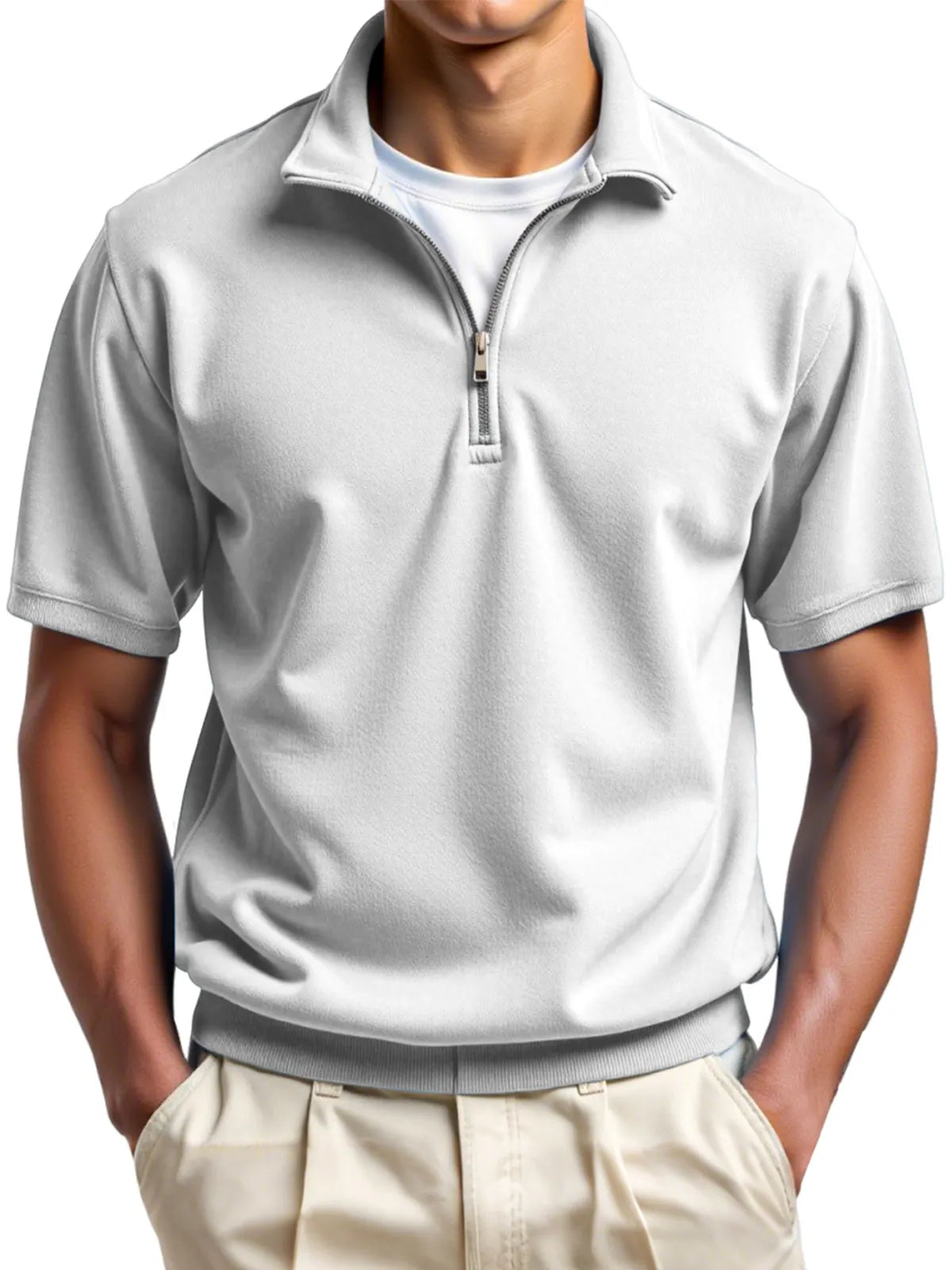 Men's Daily Simple Solid Color Zipper Polo Shirt