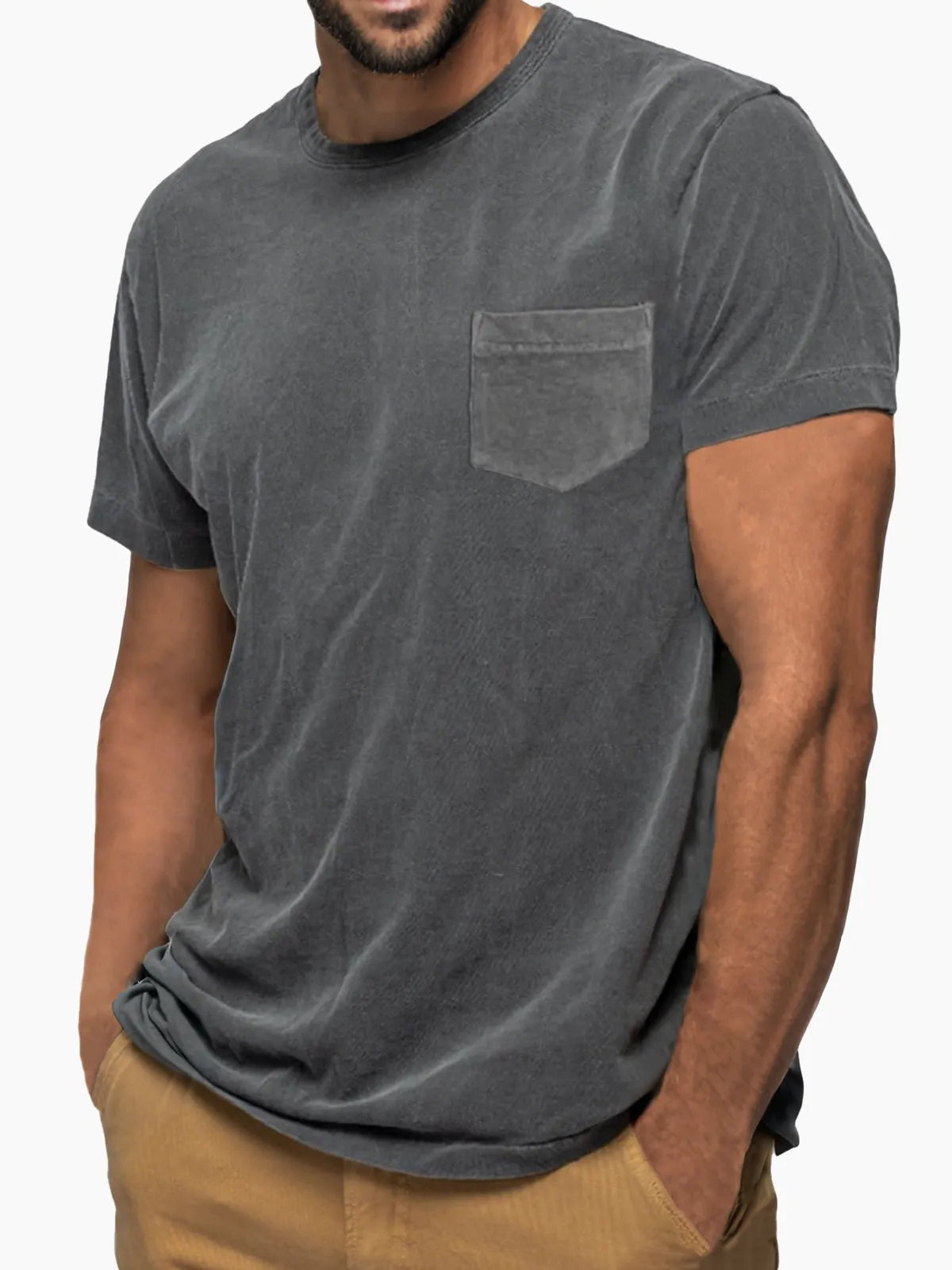 Men's Vintage Distressed Soft Cotton Short Sleeve Basic T-Shirt with Chest Pocket