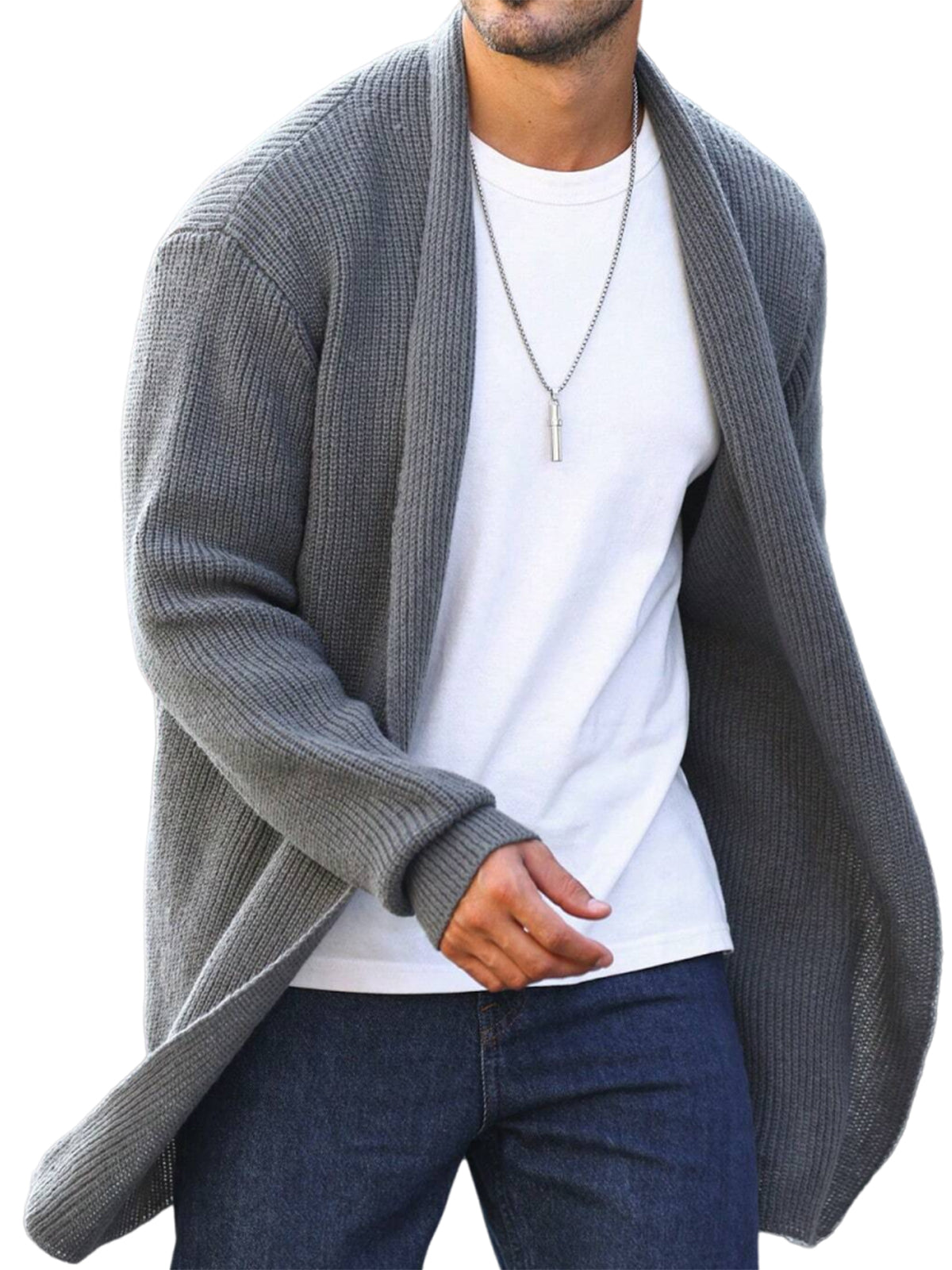 Men's Casual Basic Mid-length Knitted Sweater Cardigan Jacket