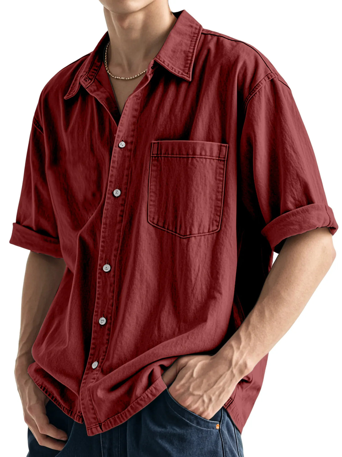 Men's Casual Simple Daily Solid Color Short Sleeve Shirt