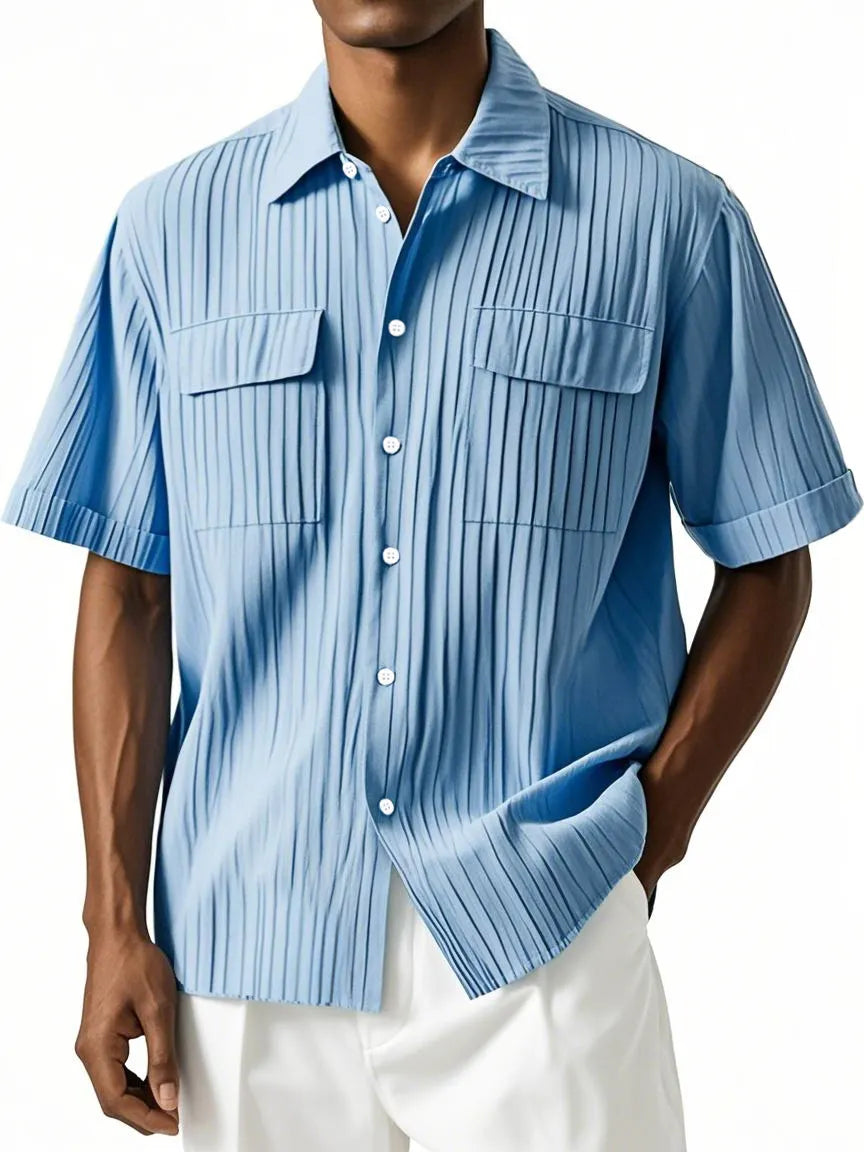 Men's Simple Hawaiian Comfort Double Pocket Short Sleeve Shirt