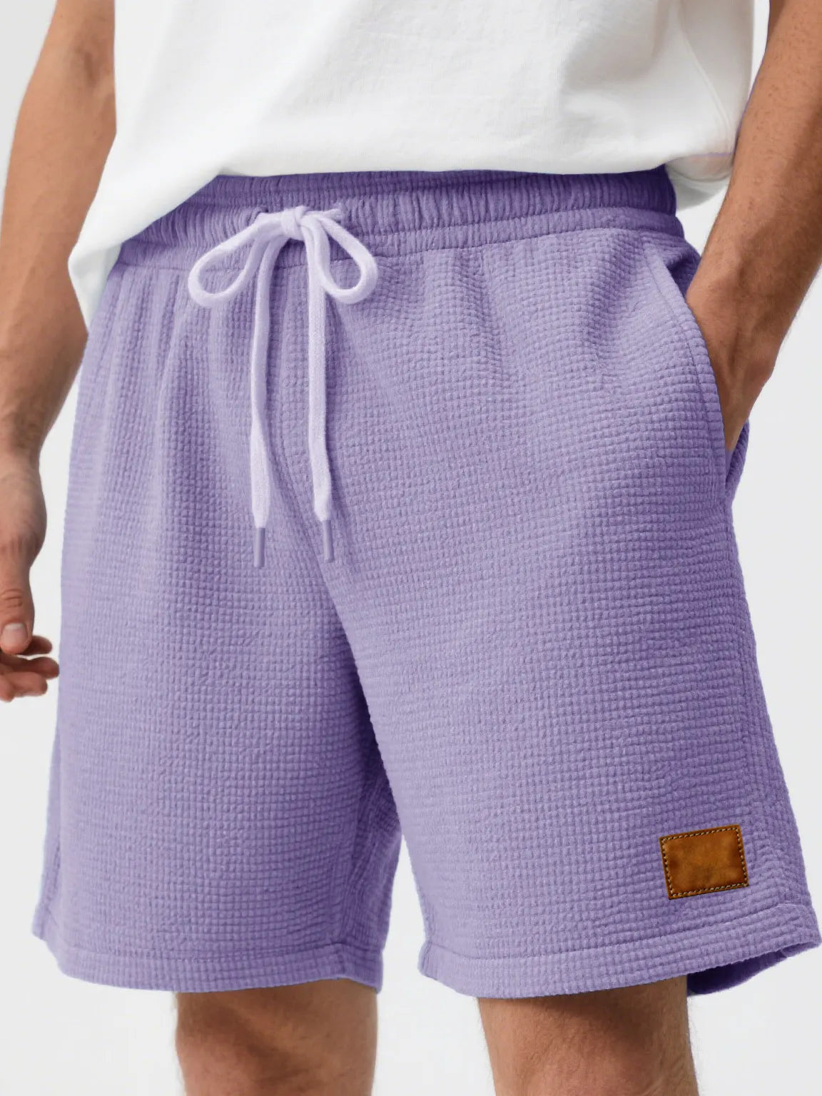 Men's Fashion Casual Waffle Fabric Embroidered Logo Lace-up Loose Shorts