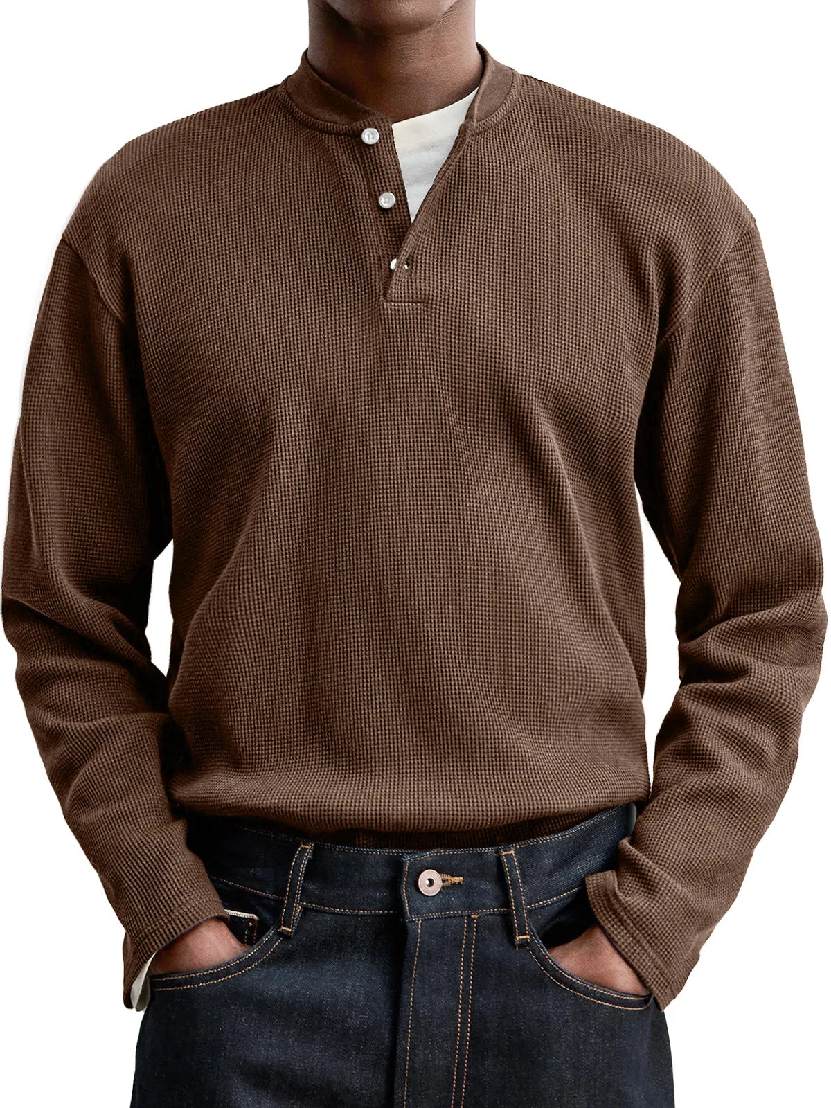 Men's Everyday Casual Waffle Button Down Long Sleeve Henley