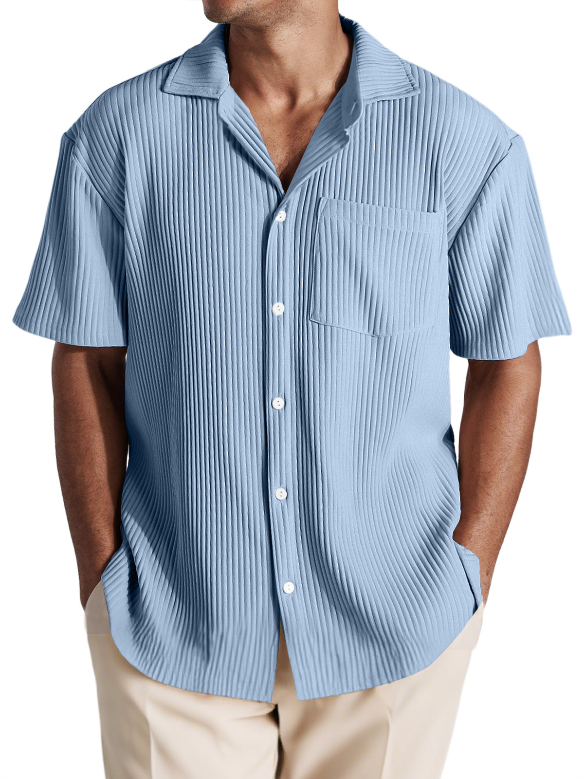 Men's Casual Pit Lapel Button-Down Comfortable Short-Sleeved Shirt