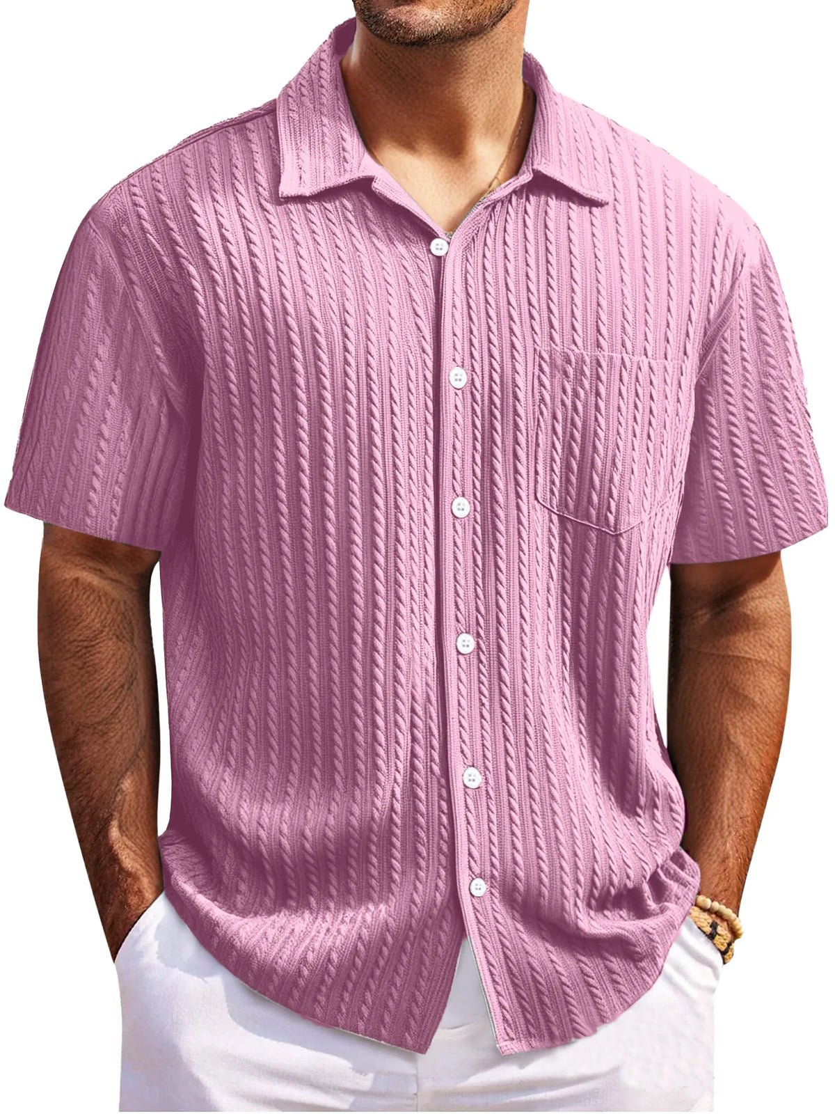 Men's Simple Everyday Twist Texture Short-sleeved Lapel Button-down Shirt