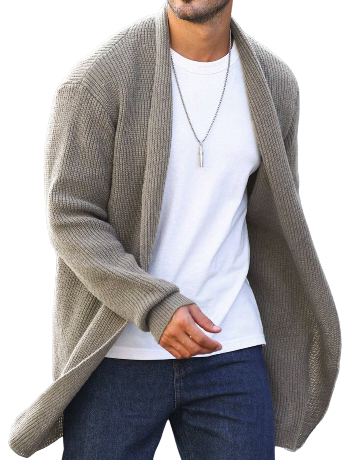 Men's Casual Basic Mid-length Knitted Sweater Cardigan Jacket