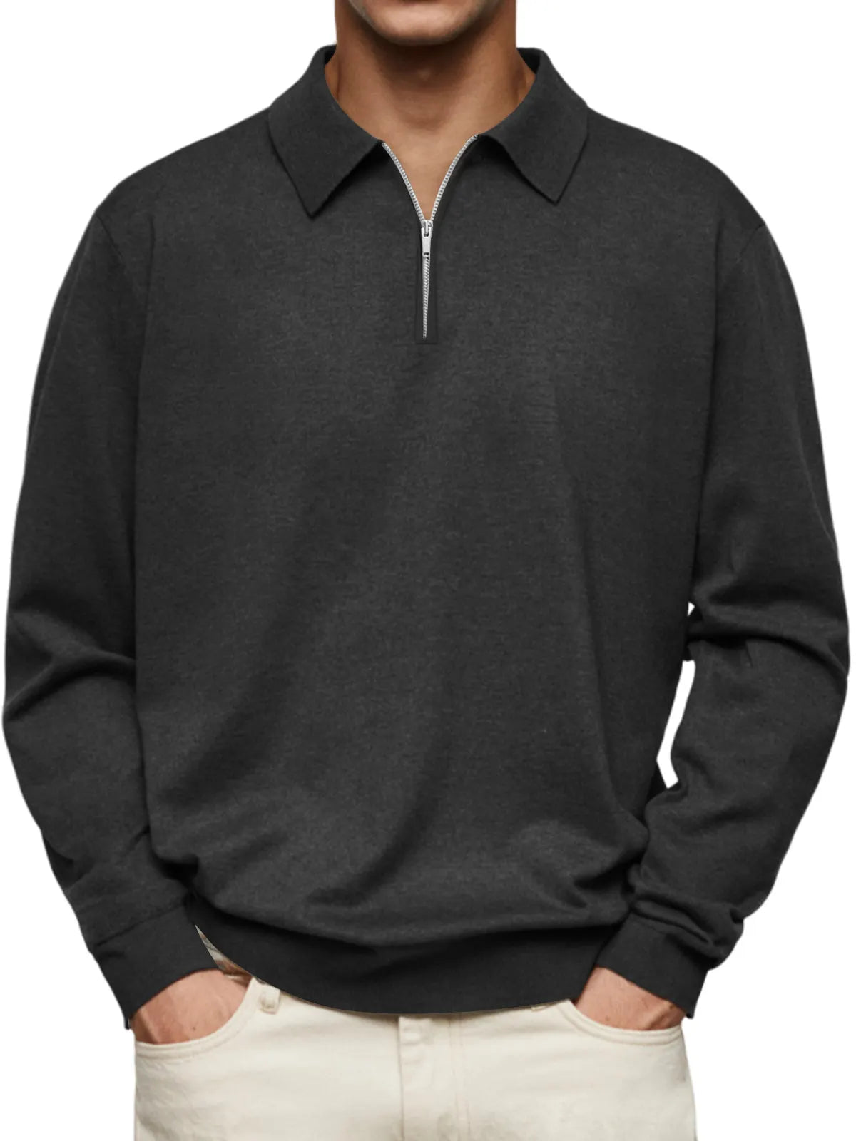 Men's Casual Fashion Lapel Zipper Solid Color Comfortable Sweatshirt