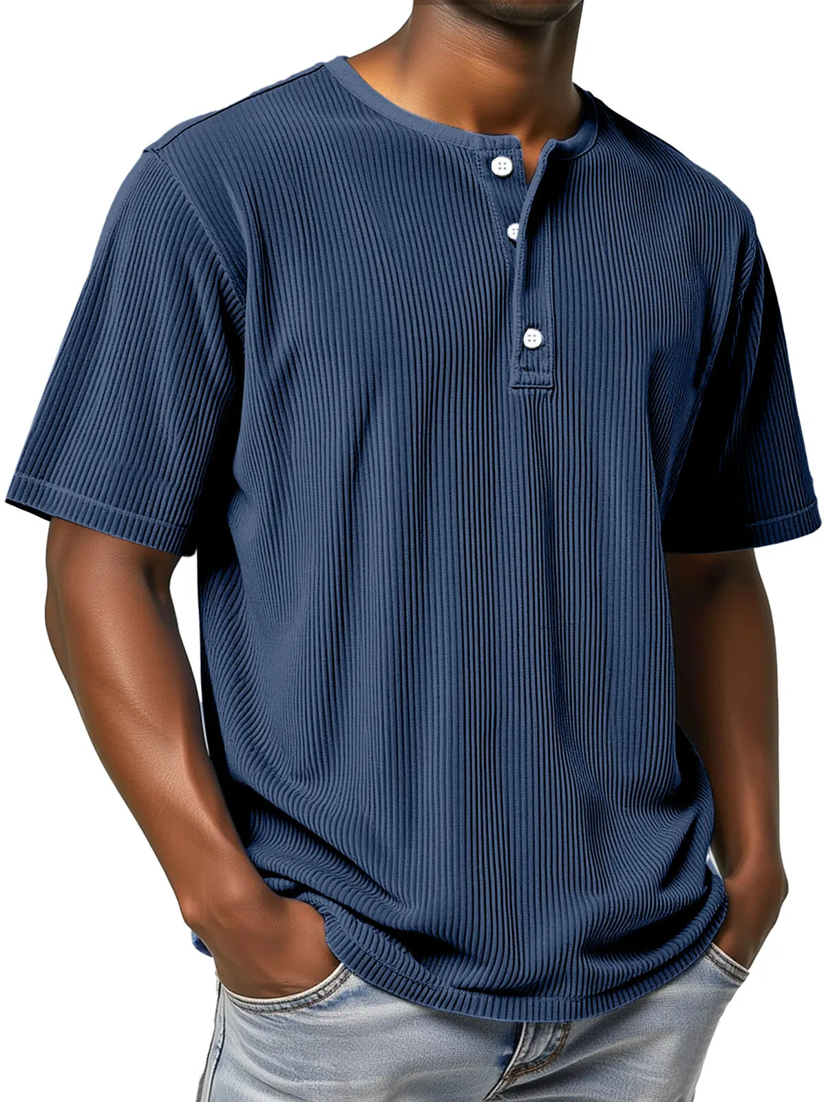 Men's Casual Simple Solid Color Pit Short-sleeved Henley Shirt