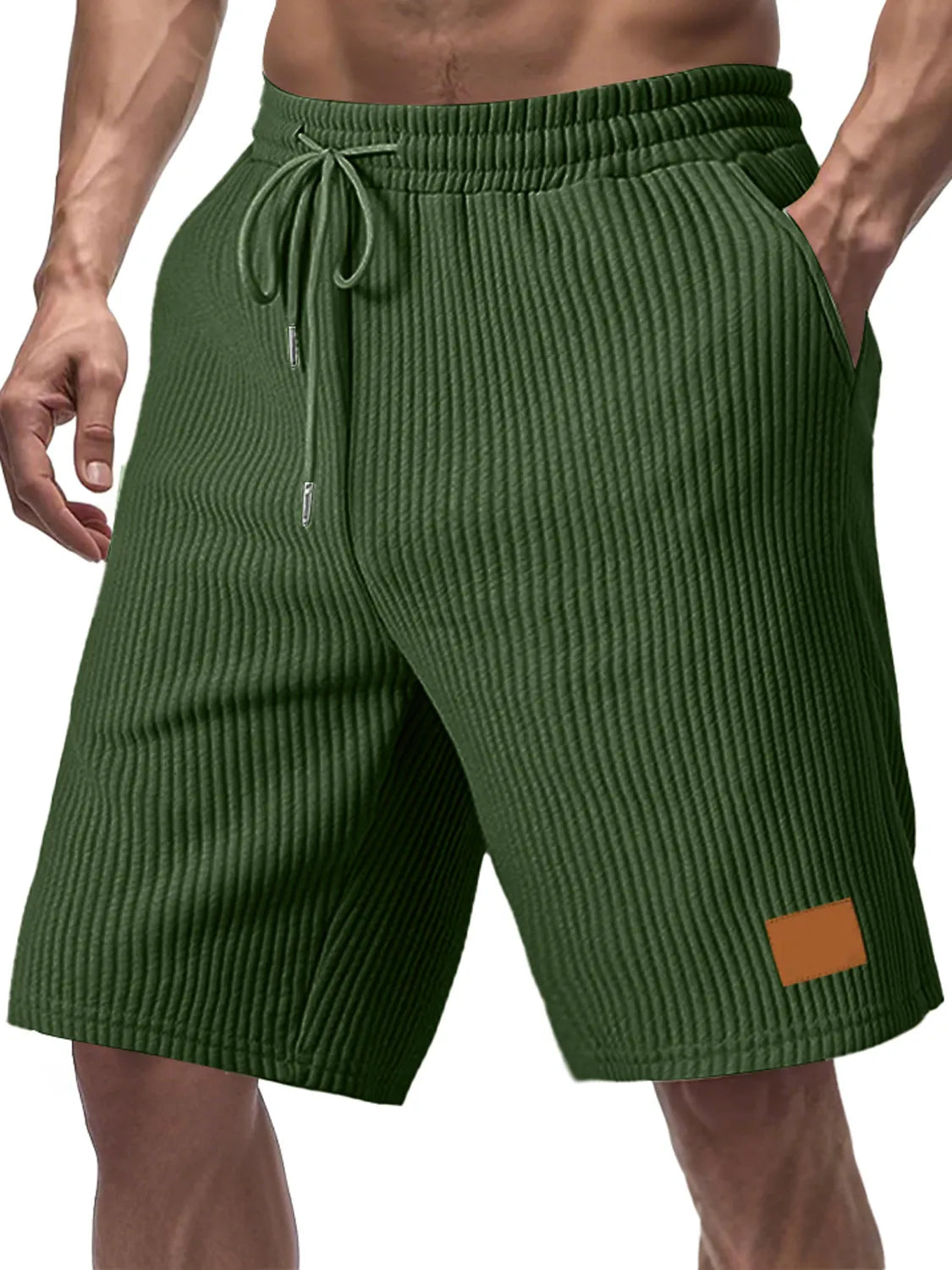Men's Everyday Striped Embroidered Logo Drawstring Casual Shorts