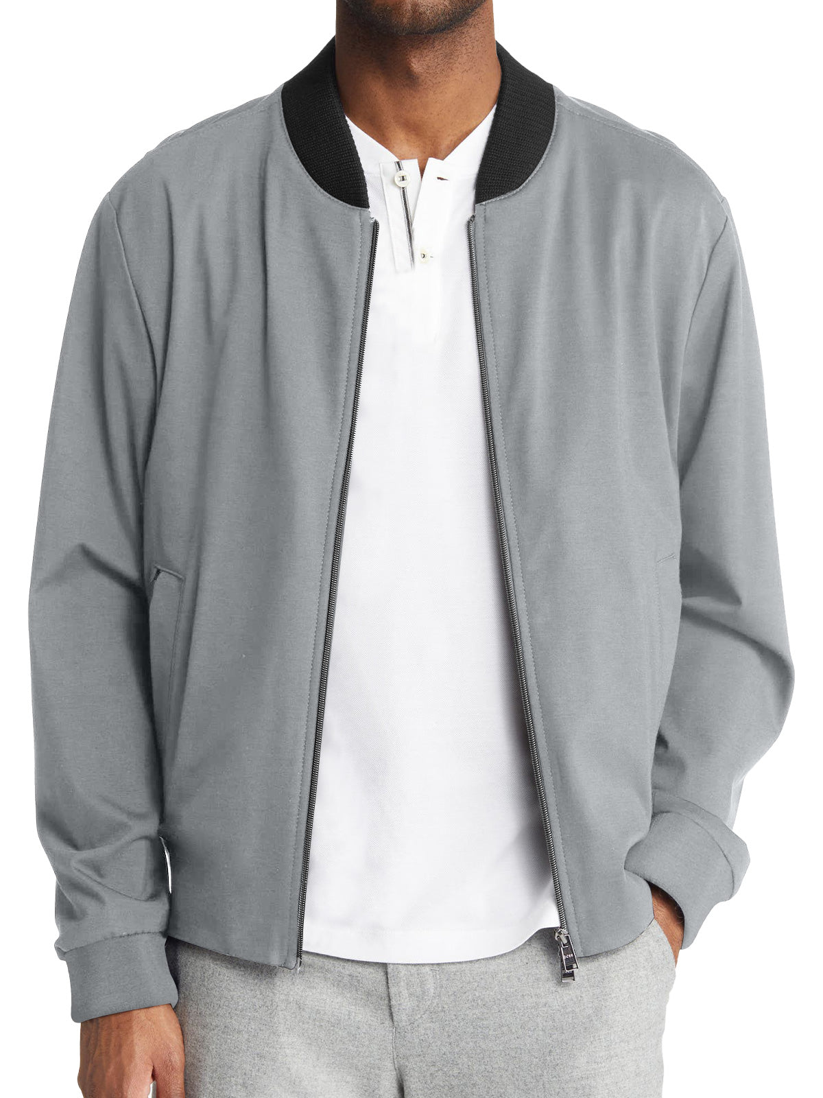 Men's Casual Stand Collar Zipper Pocket Solid Color Baseball Uniform Jacket